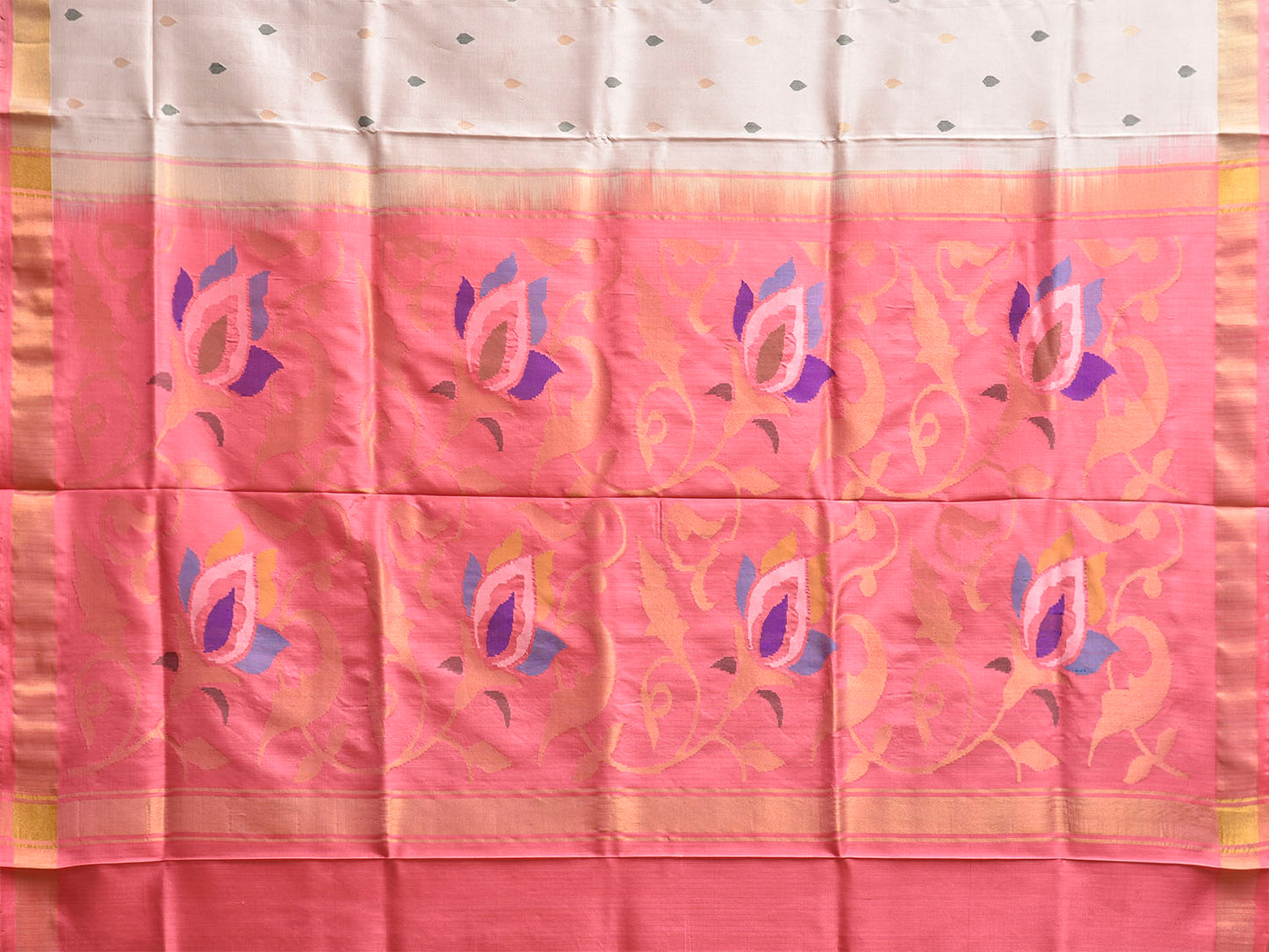White and Baby Pink Uppada Silk Handloom Saree with Floral Pallu Design u2421