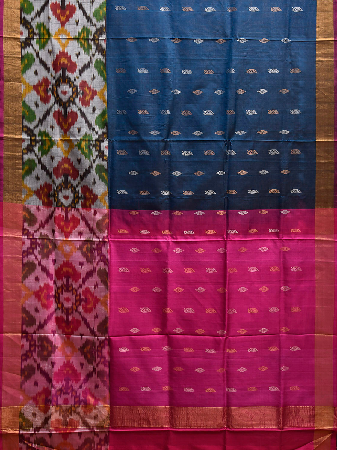 Teal and Pink Uppada Silk Handloom Saree with One Side Ikat Border Design u2428
