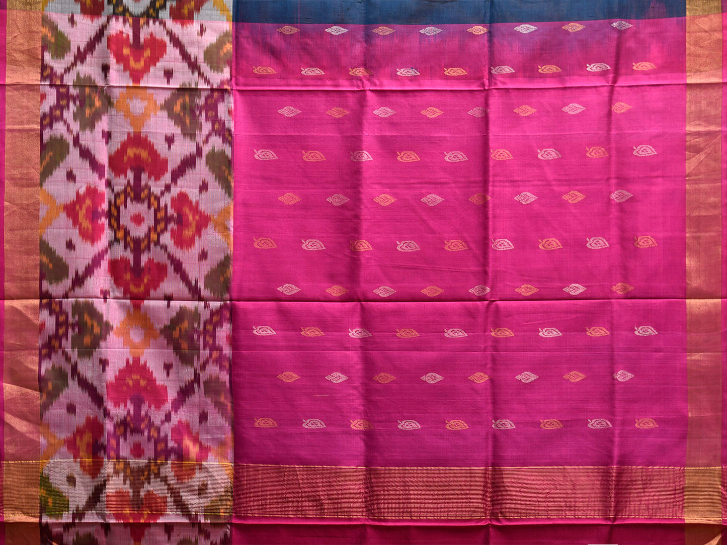 Teal and Pink Uppada Silk Handloom Saree with One Side Ikat Border Design u2428
