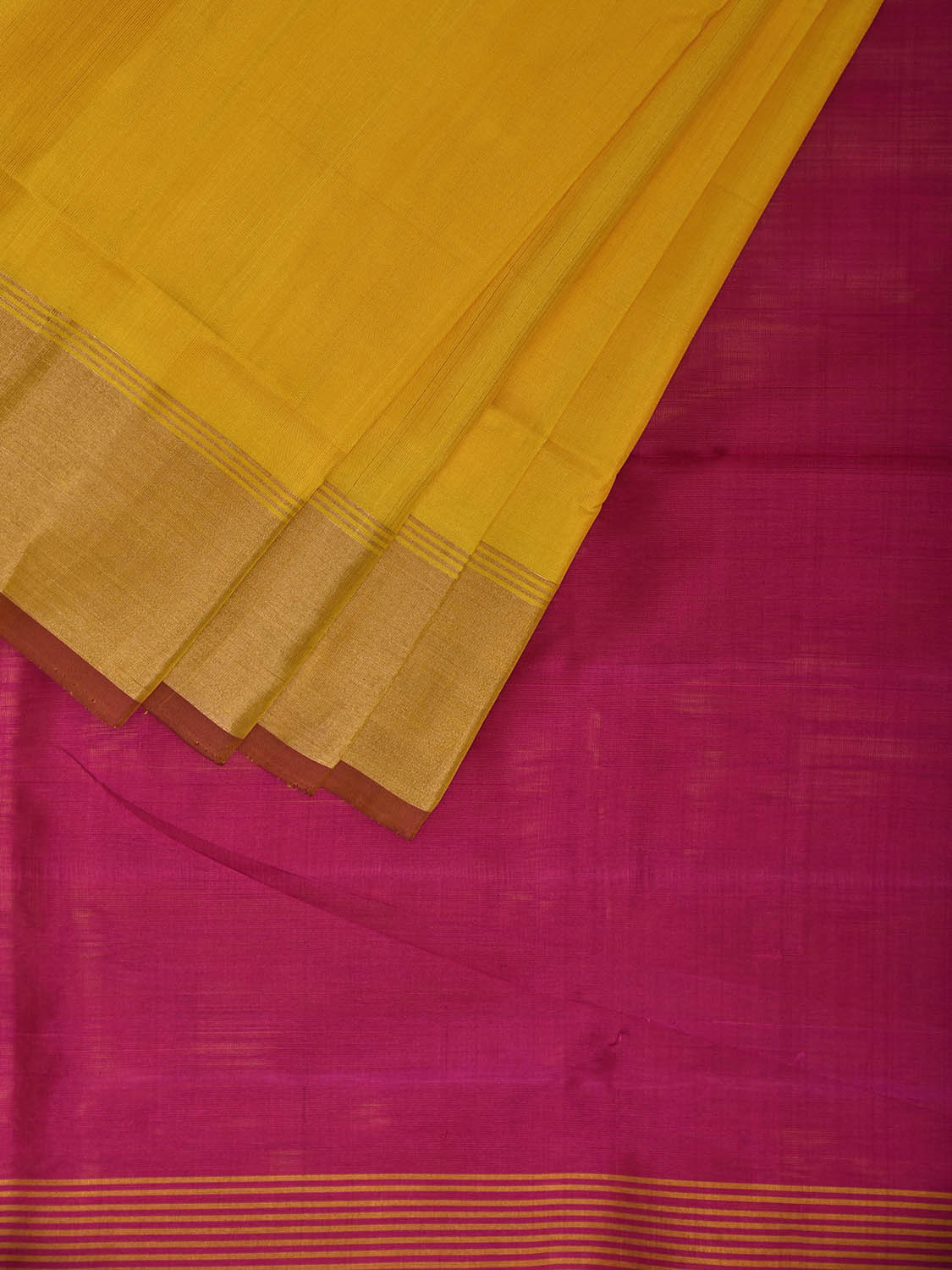 Yellow and Pink Uppada Silk Handloom Plain Saree with Contrast Pallu Design u2434