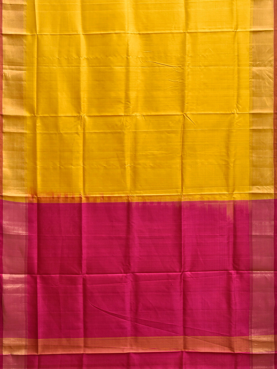 Yellow and Pink Uppada Silk Handloom Plain Saree with Contrast Pallu Design u2434