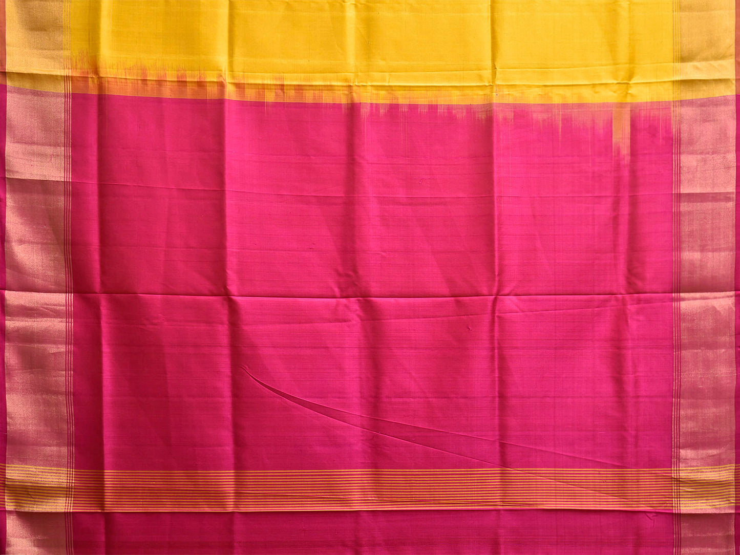 Yellow and Pink Uppada Silk Handloom Plain Saree with Contrast Pallu Design u2434