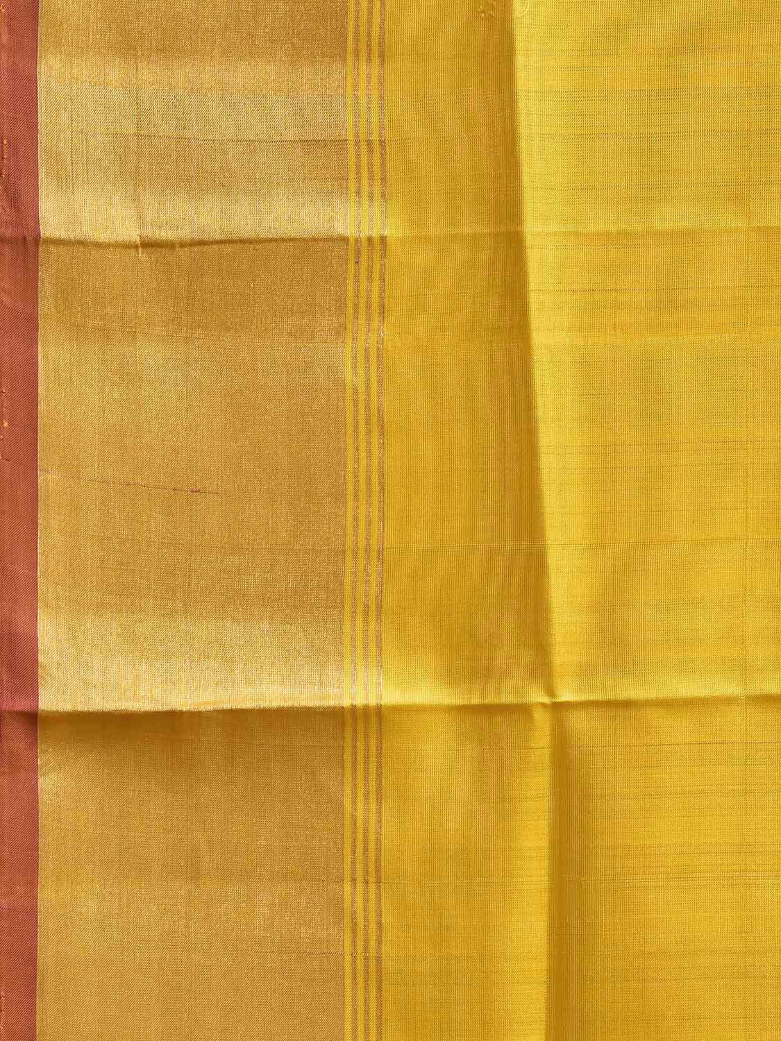 Yellow and Pink Uppada Silk Handloom Plain Saree with Contrast Pallu Design u2434