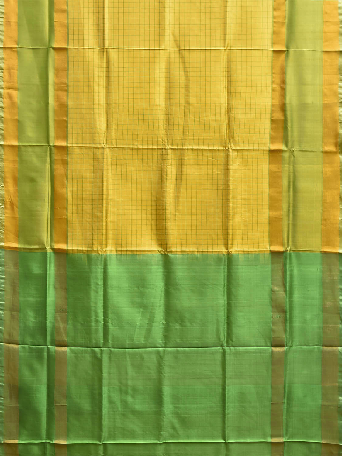 Yellow and Green Uppada Silk Handloom Saree with Checks Design u2437