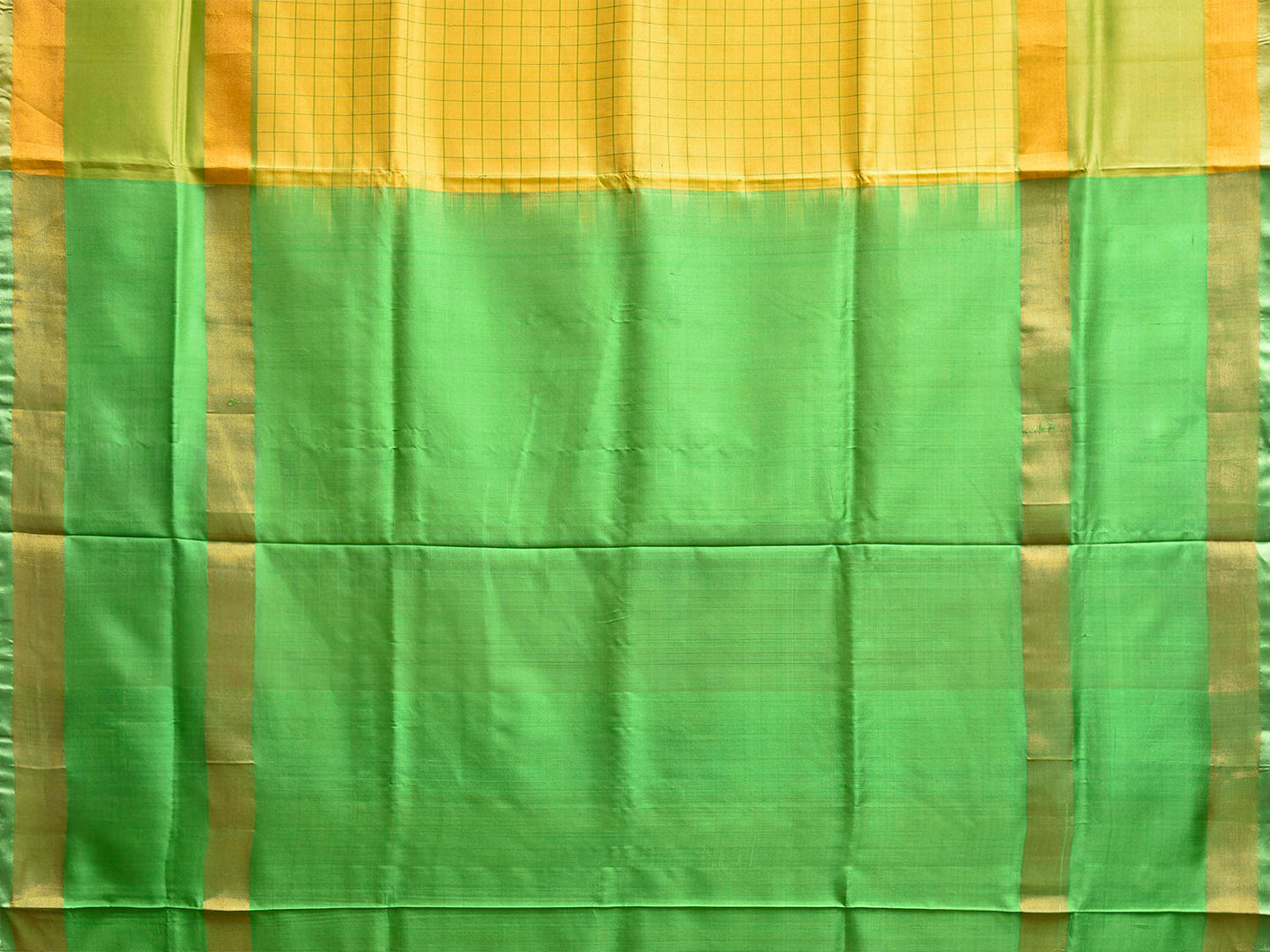 Yellow and Green Uppada Silk Handloom Saree with Checks Design u2437