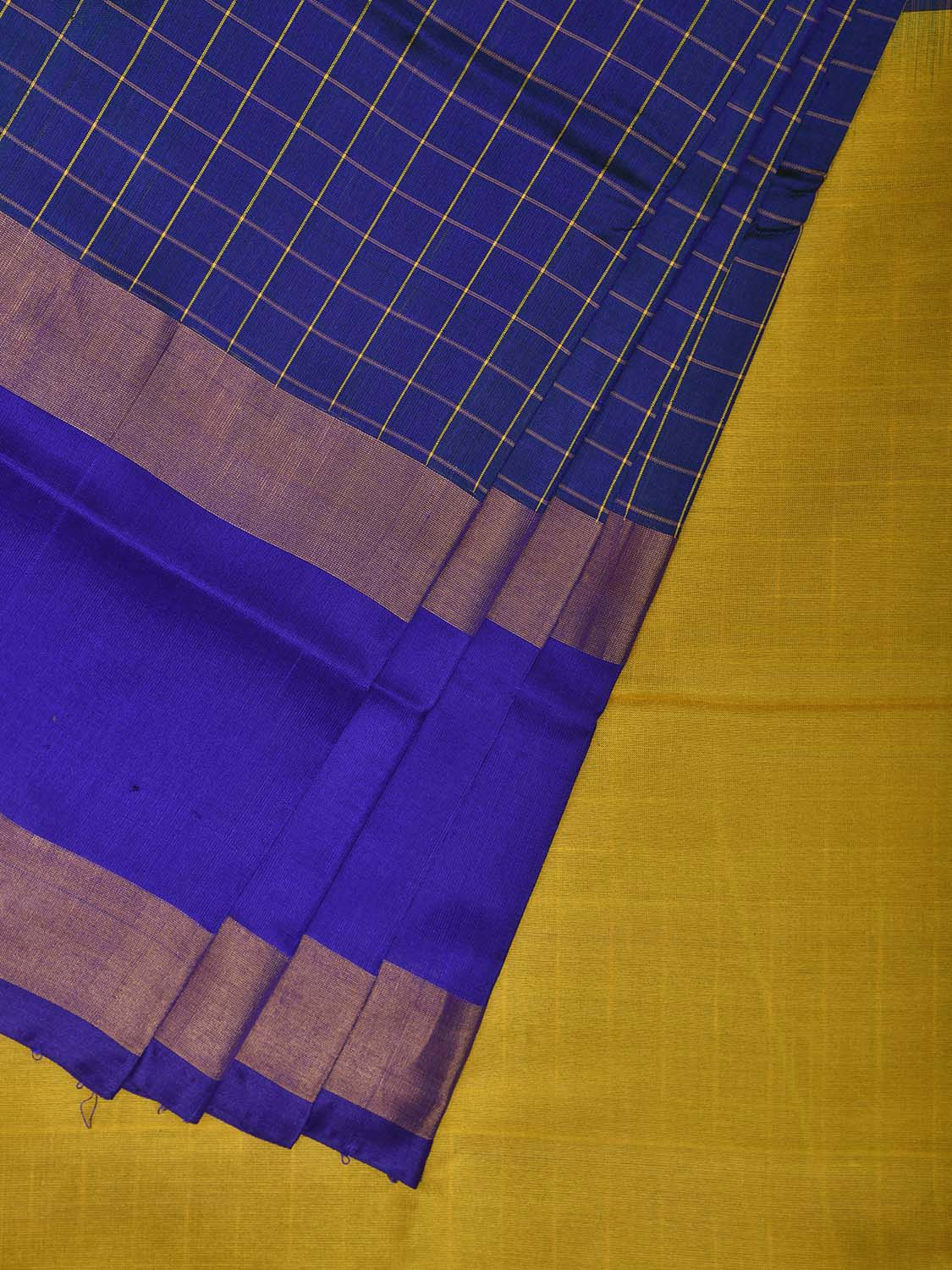 Blue and Yellow Uppada Silk Handloom Saree with Checks Design u2438