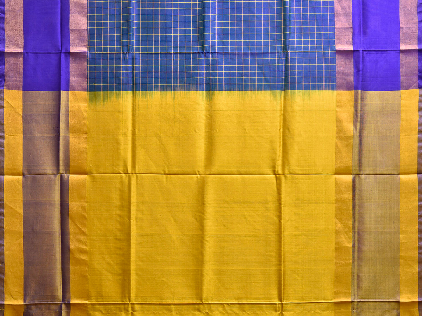 Blue and Yellow Uppada Silk Handloom Saree with Checks Design u2438