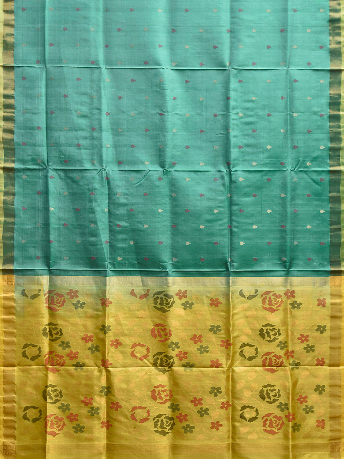 Turquoise and Yellow Uppada Silk Handloom Saree with Floral Pallu Design u2444