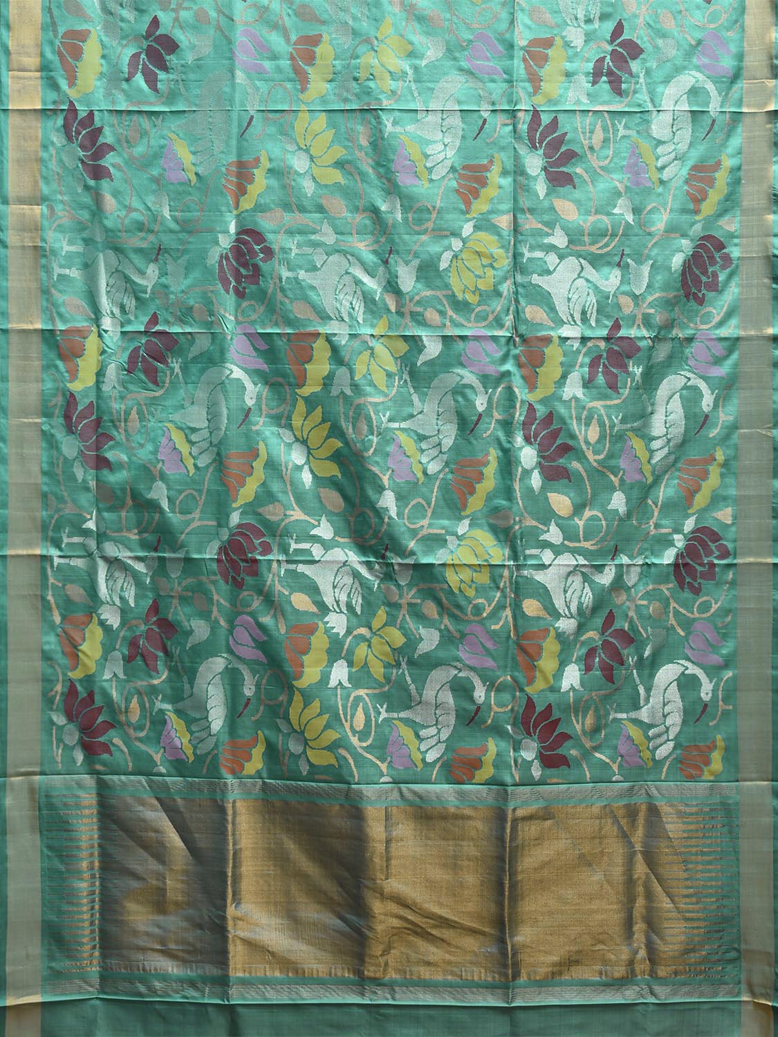 Turquoise Uppada Silk Handloom Saree with All Over Birds and Floral Design u2448