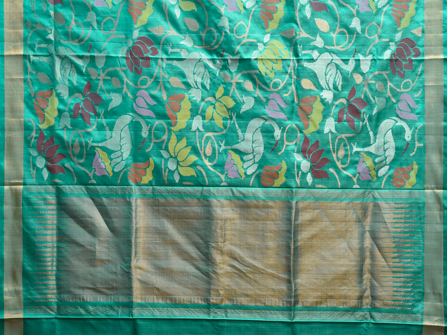 Turquoise Uppada Silk Handloom Saree with All Over Birds and Floral Design u2448