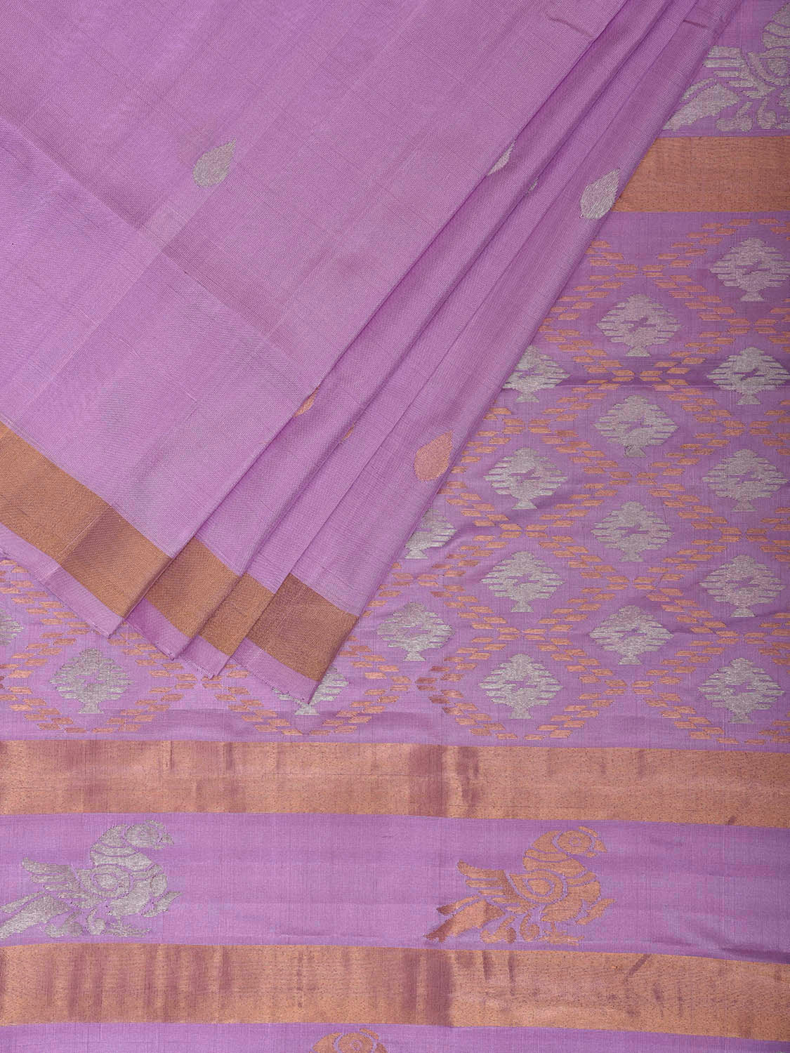 Lavender Uppada Silk Handloom Saree with Birds and Jamdani Pallu Design u2449