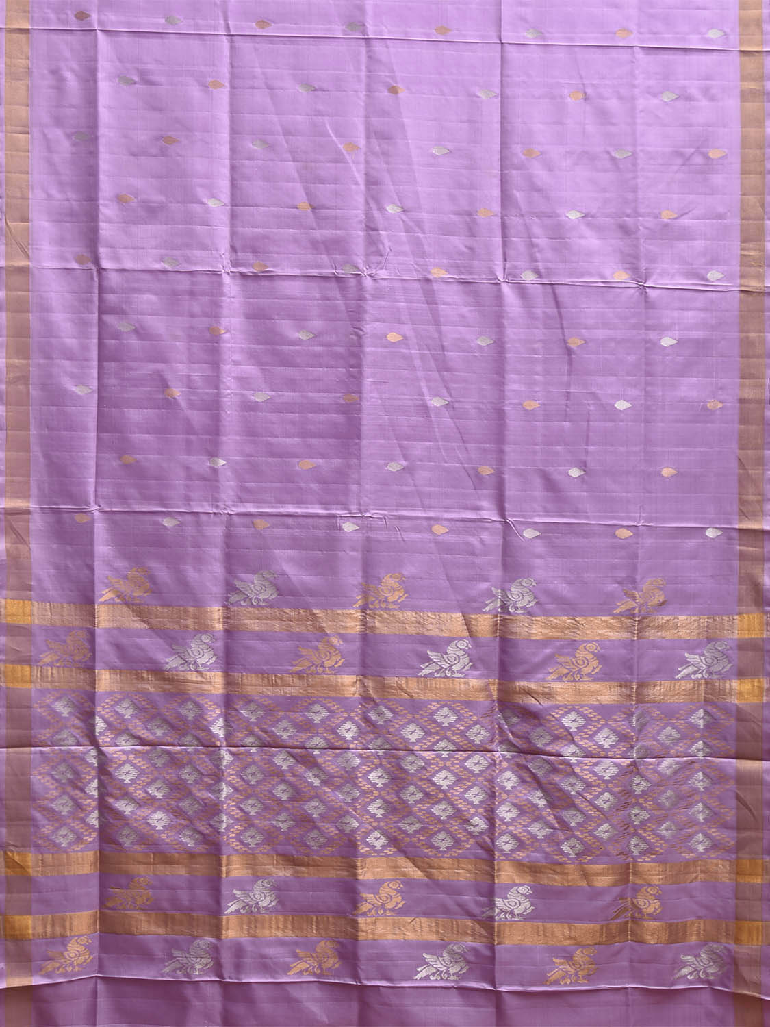 Lavender Uppada Silk Handloom Saree with Birds and Jamdani Pallu Design u2449