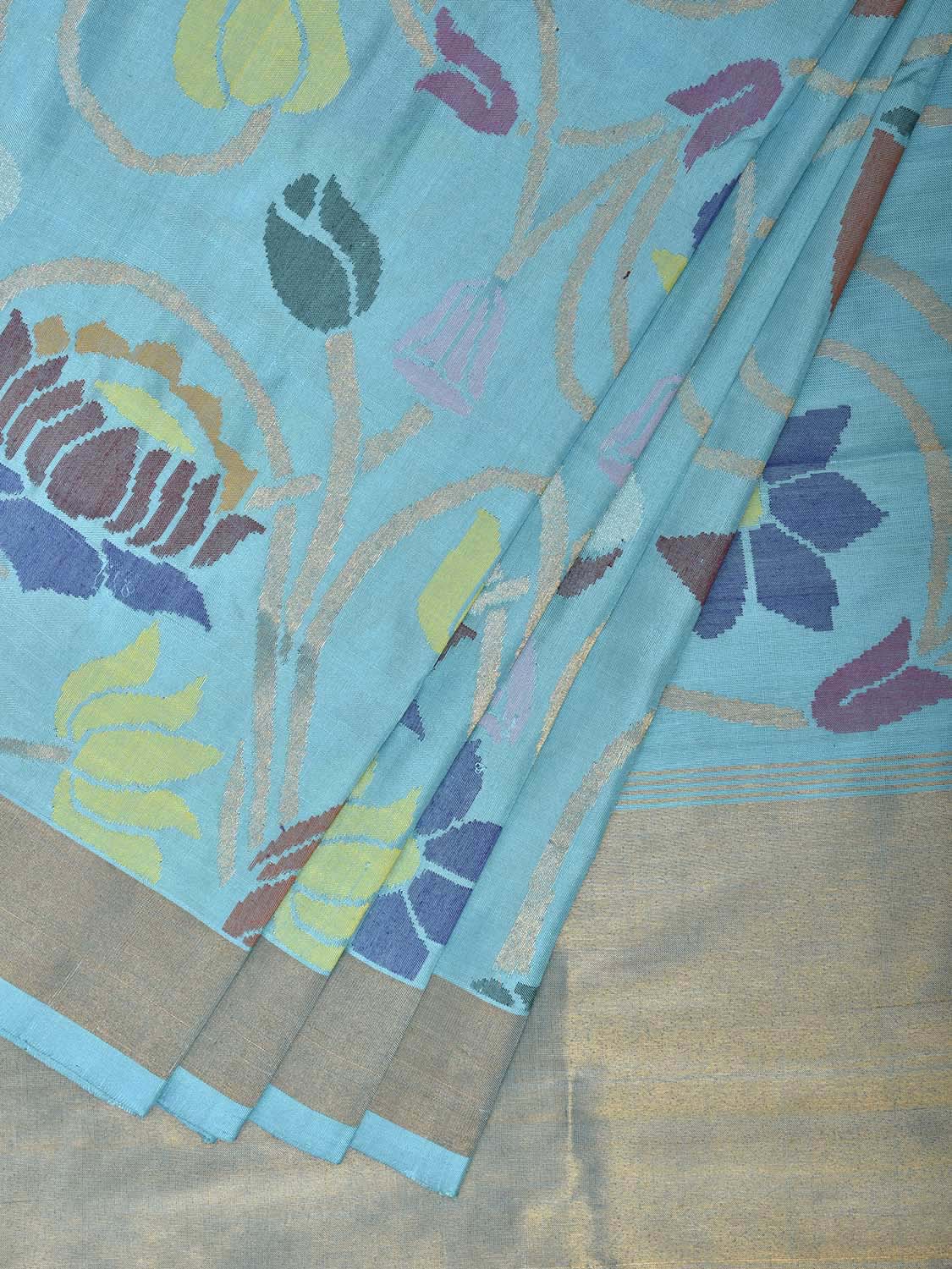 Light Blue Uppada Silk Handloom Saree with All Over Floral Design u2450