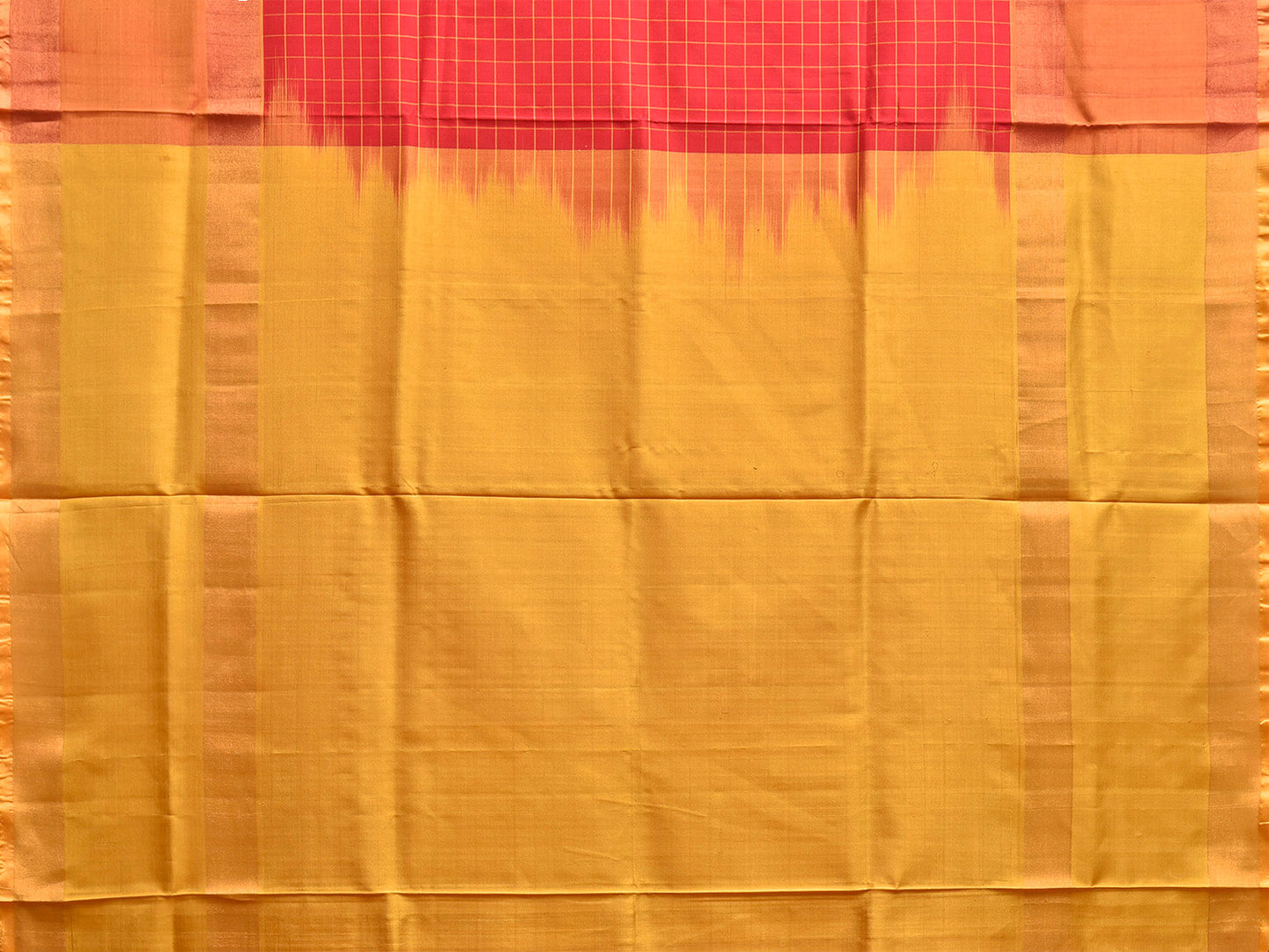 Red and Mustard Uppada Silk Handloom Saree with Checks and Contrast Pallu Design u2452
