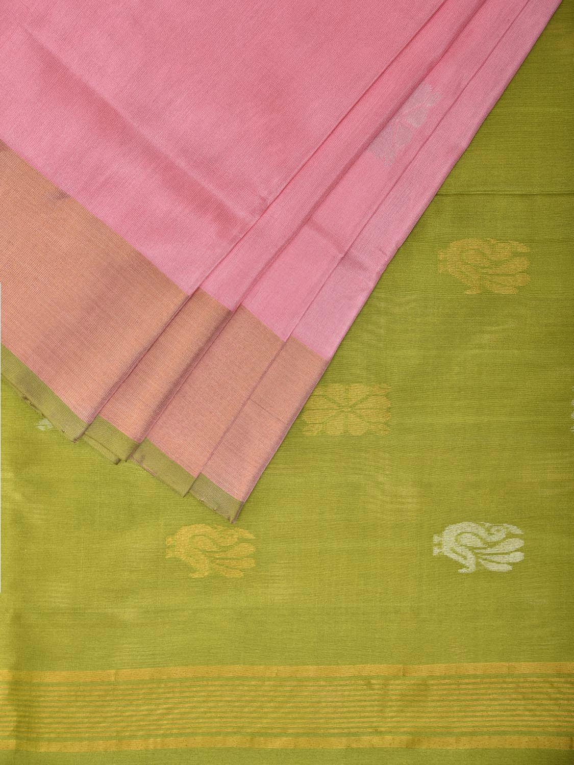 Baby Pink and Light Green Uppada Silk Handloom Saree with Body Buta Design u2453