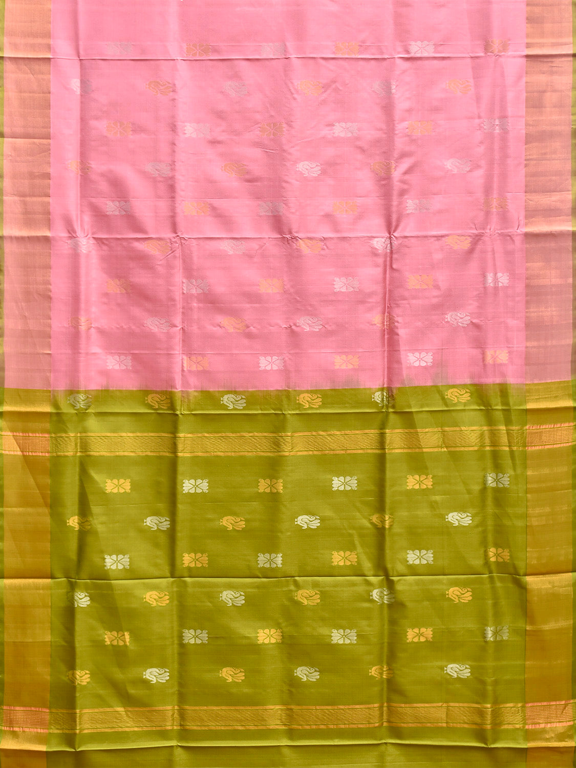 Baby Pink and Light Green Uppada Silk Handloom Saree with Body Buta Design u2453