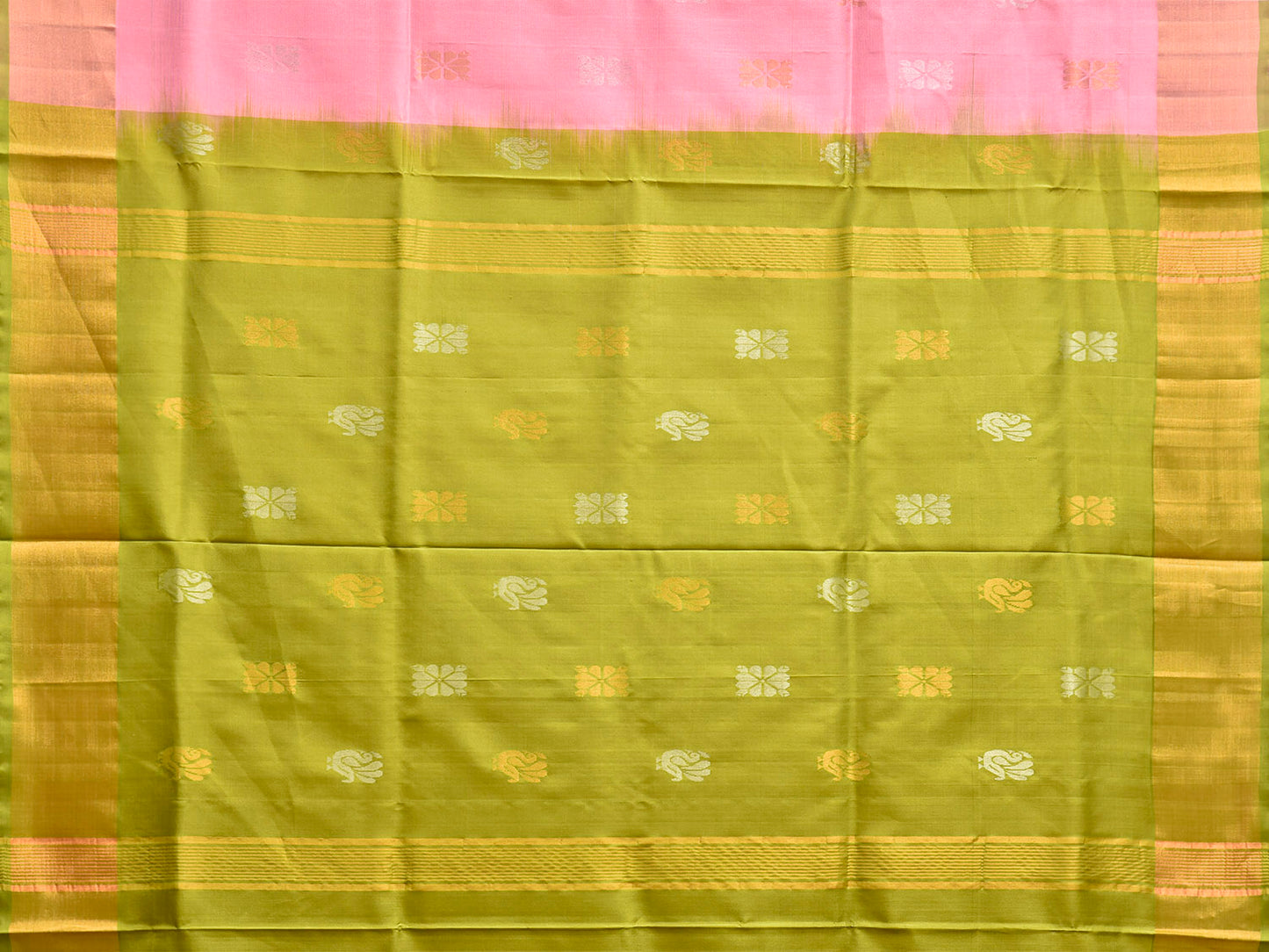 Baby Pink and Light Green Uppada Silk Handloom Saree with Body Buta Design u2453