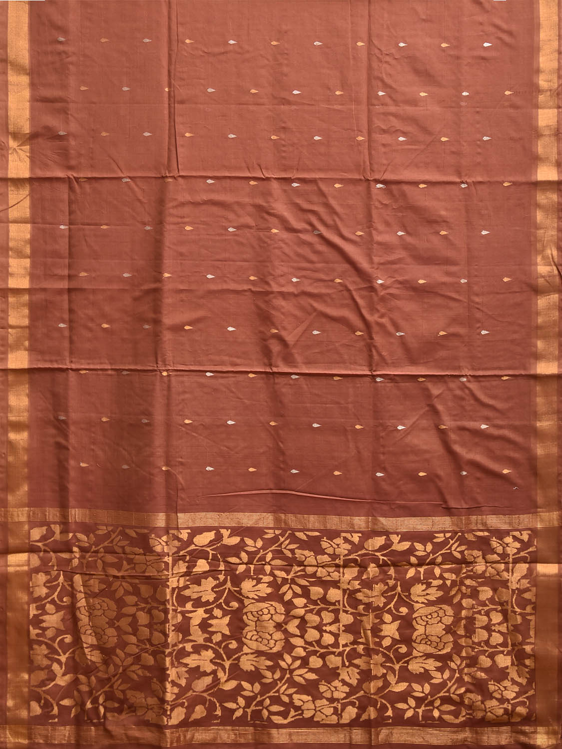 Light Brown Uppada Cotton Handloom Saree with Floral Pallu Design u2459