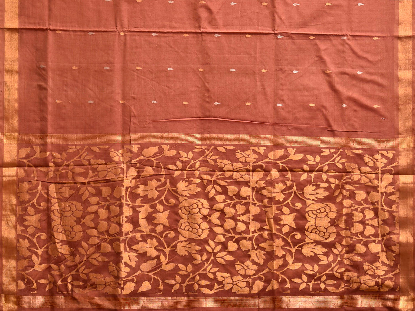 Light Brown Uppada Cotton Handloom Saree with Floral Pallu Design u2459