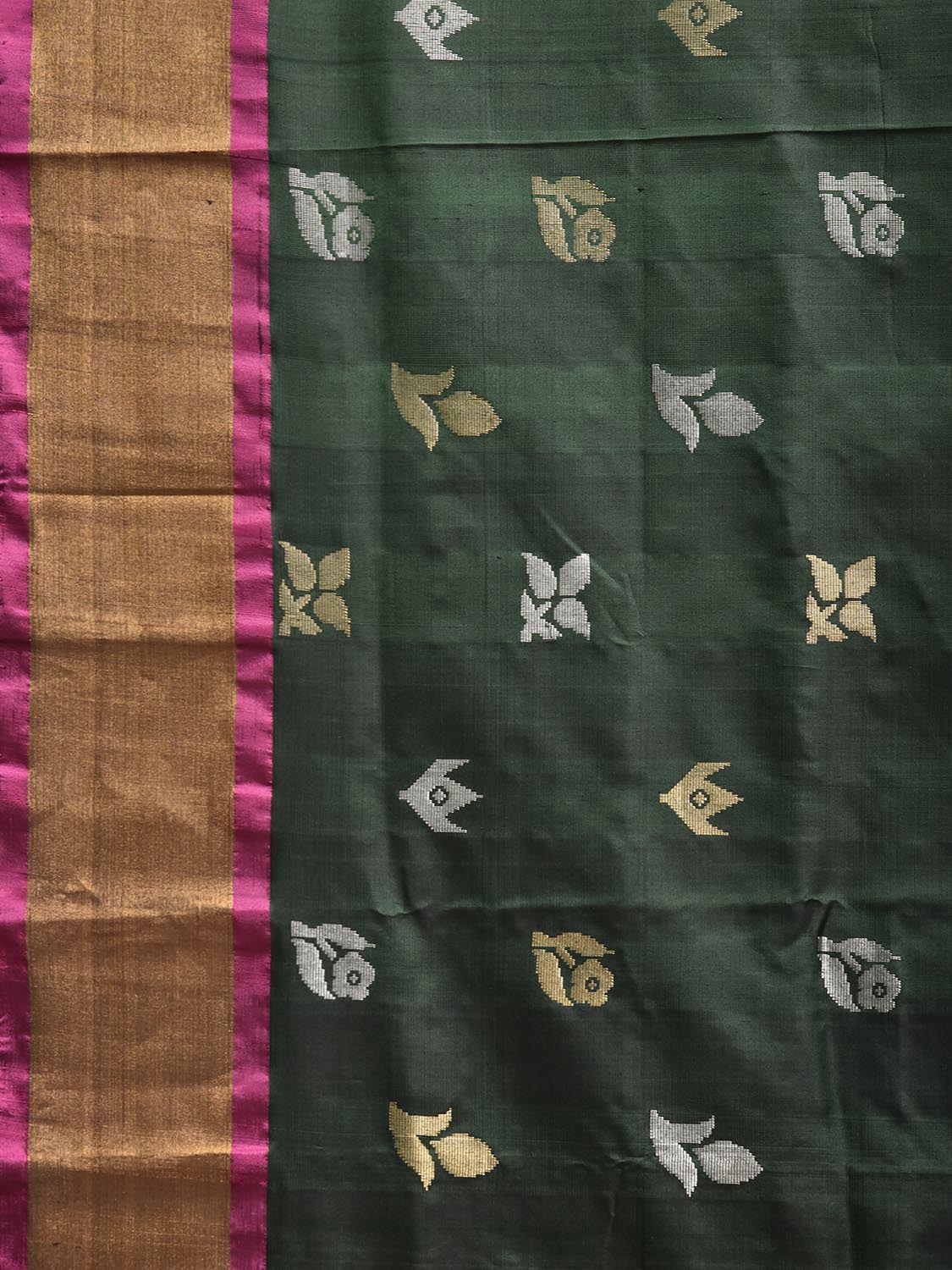 Dark Green and Pink Uppada Silk Handloom Saree with Body Buta Design u2462