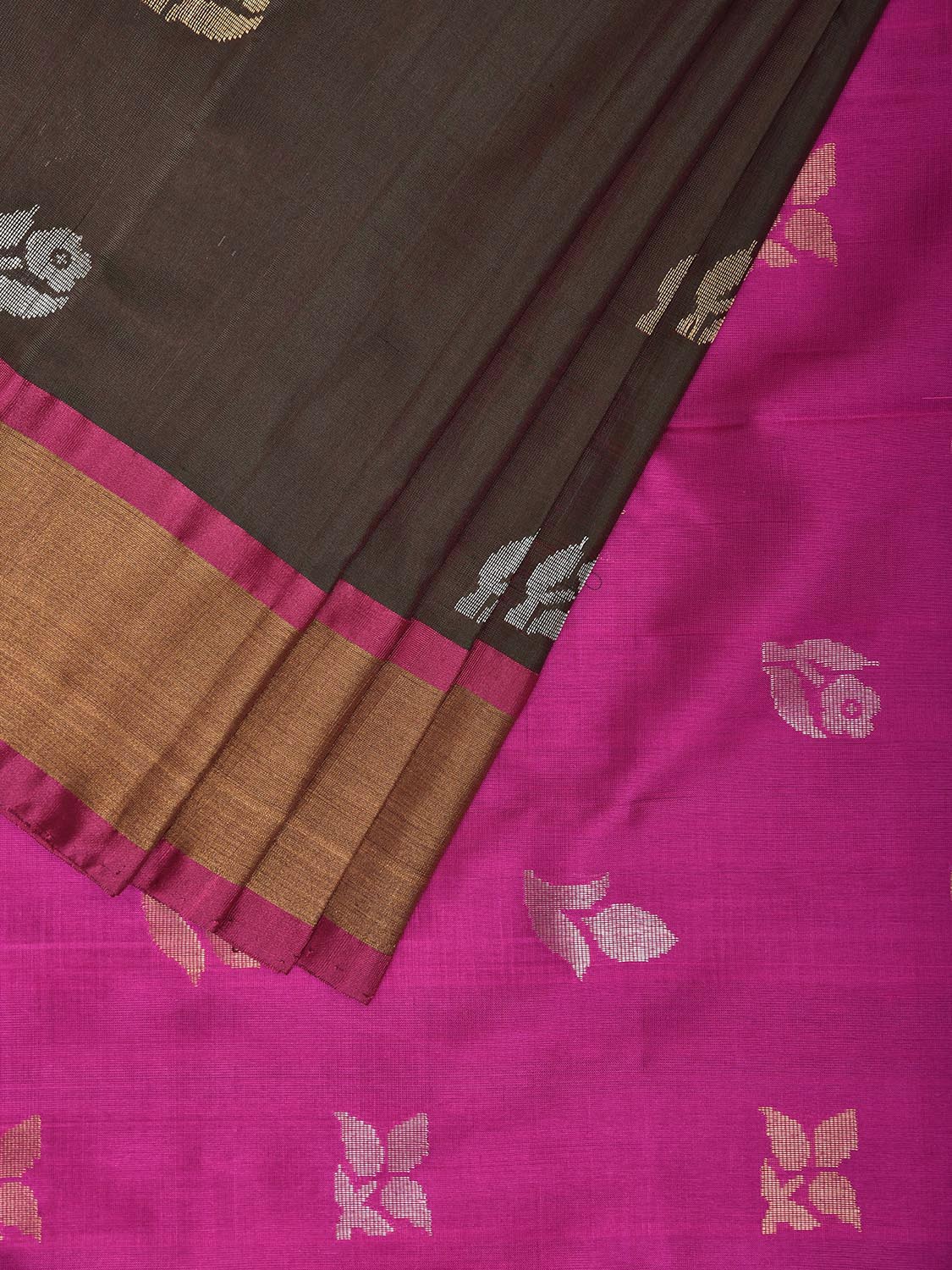 Brown and Pink Uppada Silk Handloom Saree with Body Buta Design u2463
