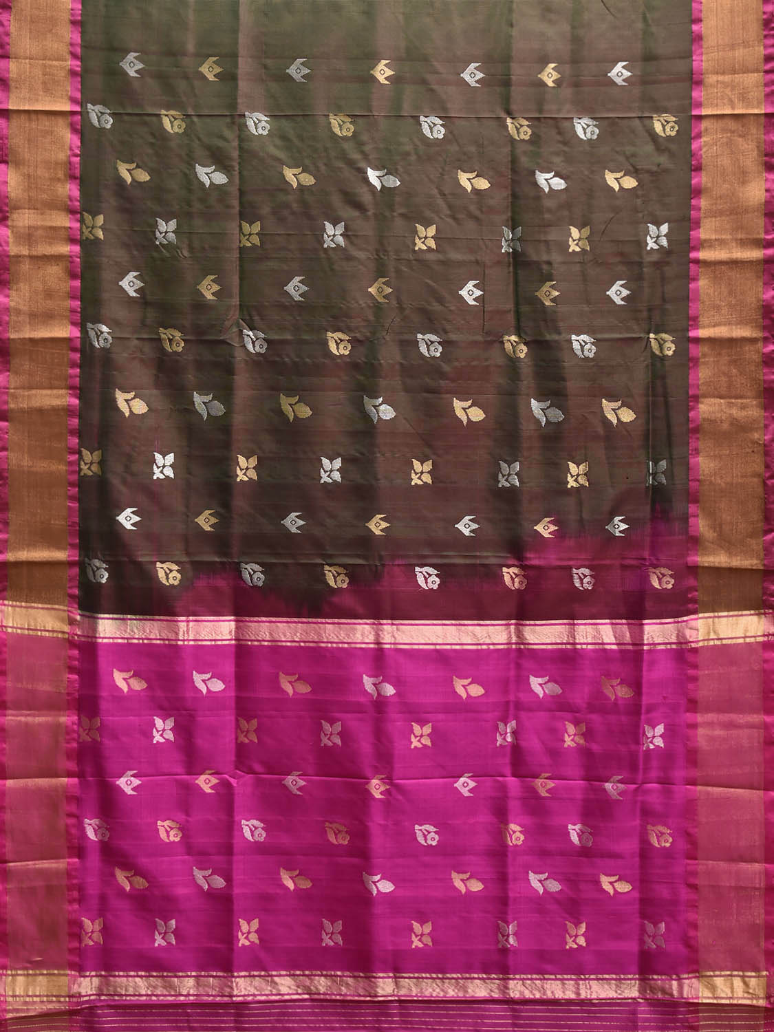 Brown and Pink Uppada Silk Handloom Saree with Body Buta Design u2463