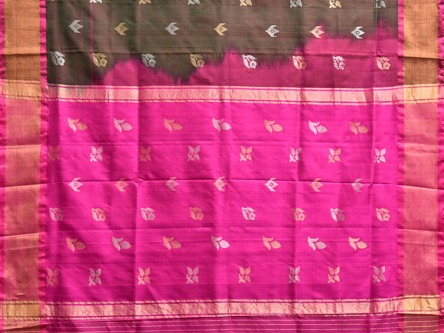 Brown and Pink Uppada Silk Handloom Saree with Body Buta Design u2463
