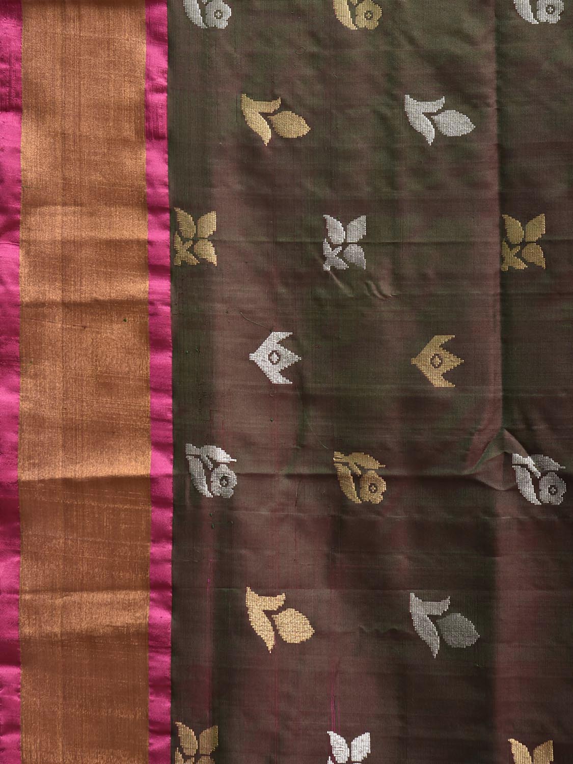 Brown and Pink Uppada Silk Handloom Saree with Body Buta Design u2463