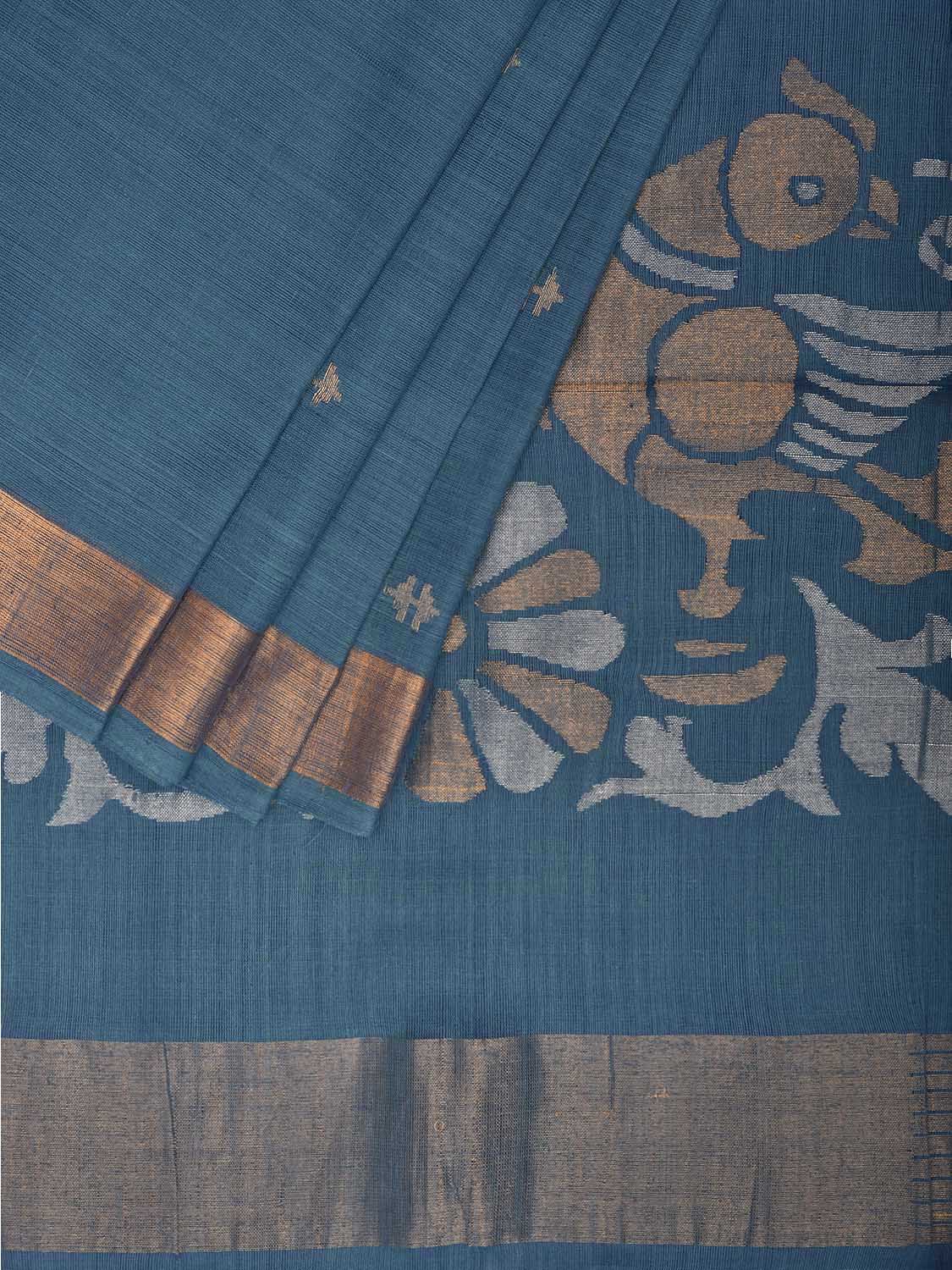 Blue Uppada Cotton Handloom Saree with Parrots Pallu Design u2465