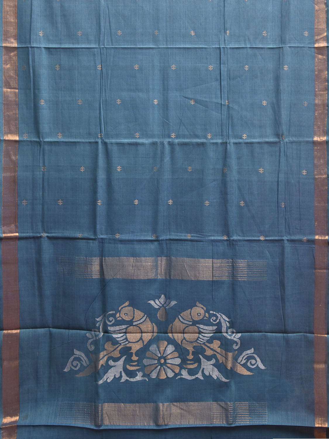 Blue Uppada Cotton Handloom Saree with Parrots Pallu Design u2465