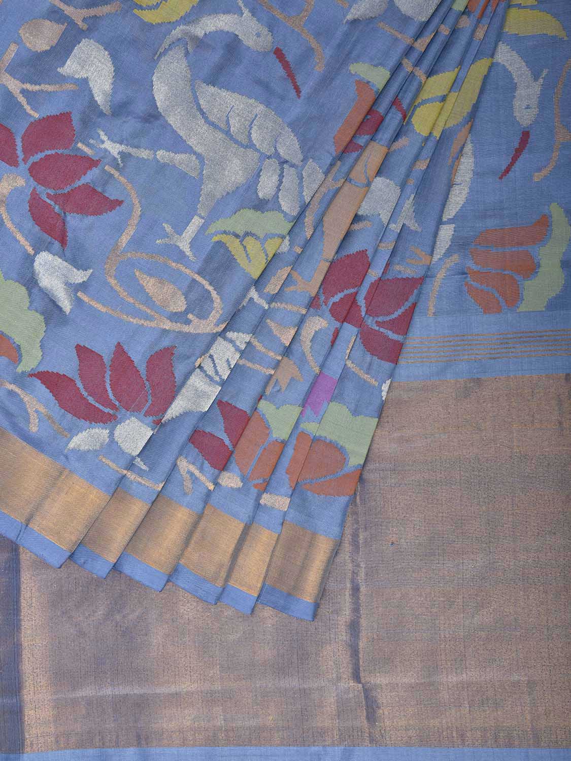 Light Blue Uppada Silk Handloom Saree with All Over Lotus and Birds Design u2470