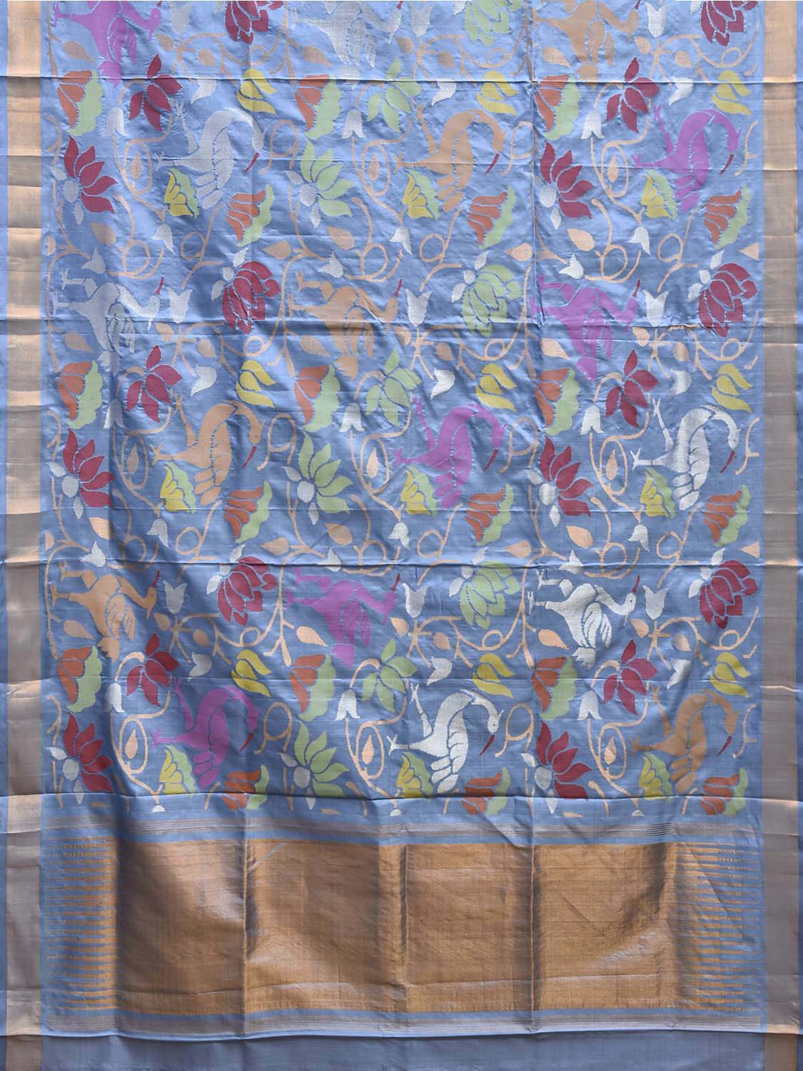 Light Blue Uppada Silk Handloom Saree with All Over Lotus and Birds Design u2470