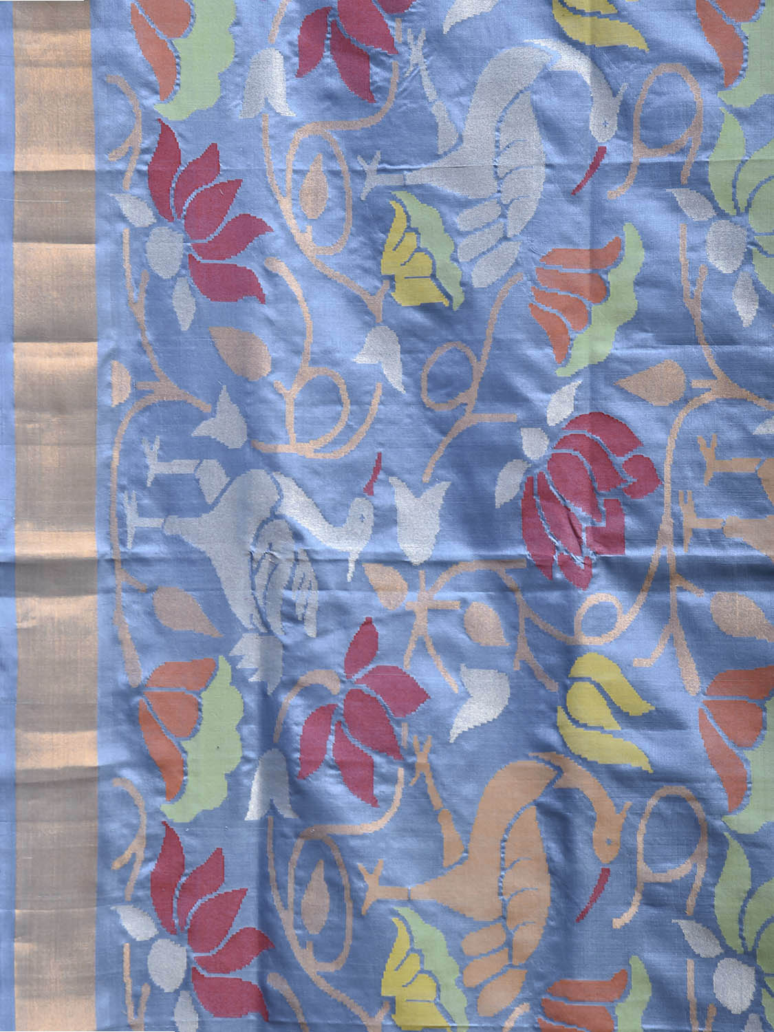 Light Blue Uppada Silk Handloom Saree with All Over Lotus and Birds Design u2470
