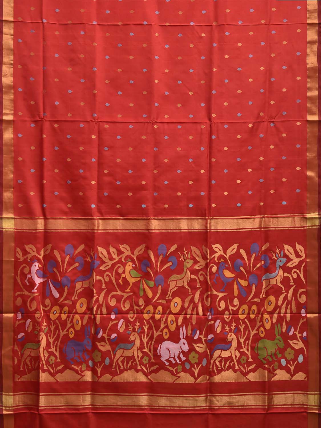 Red Uppada Silk Handloom Saree with Floral and Animals Pallu Design u2475