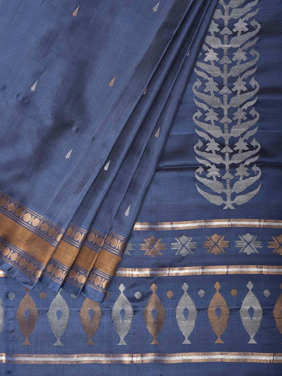 Teal Uppada Silk Handloom Saree with Karpur Pallu Design u2480