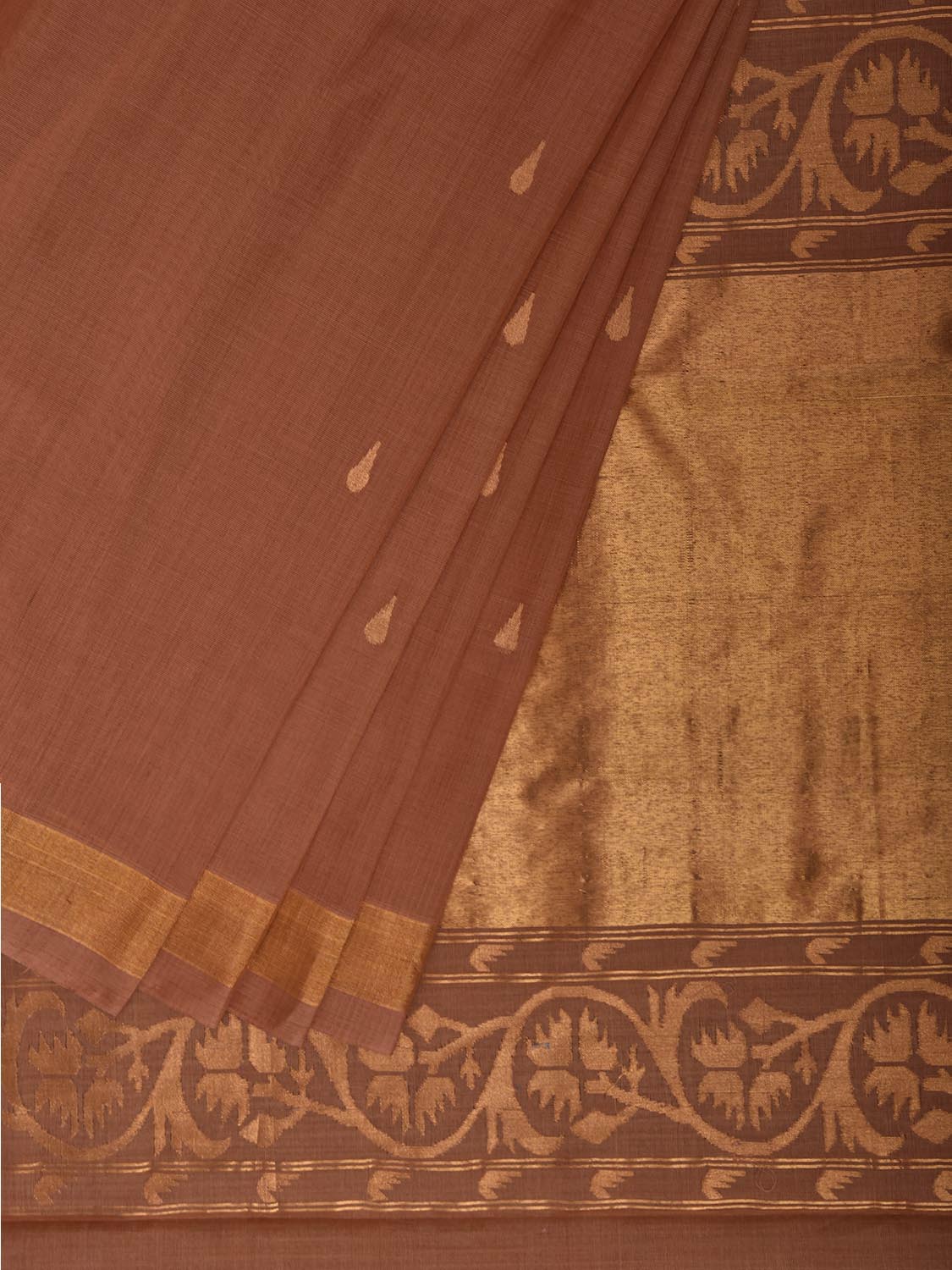 Fawn Uppada Cotton Handloom Saree with Aashavali Pallu Design u2483