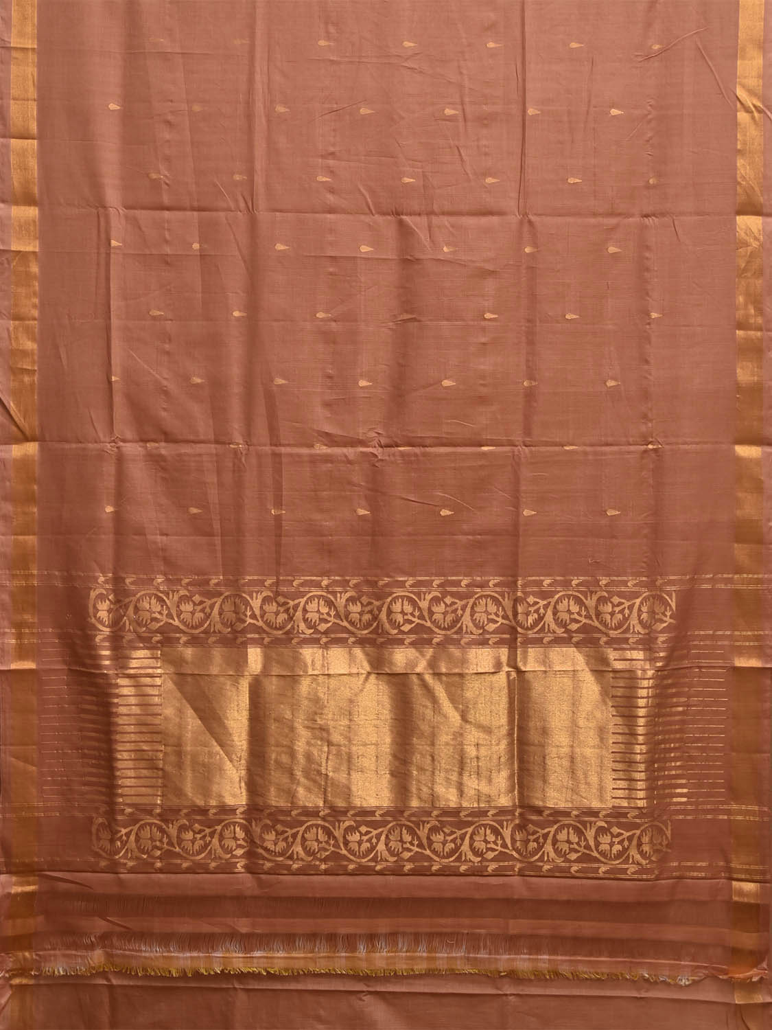 Fawn Uppada Cotton Handloom Saree with Aashavali Pallu Design u2483