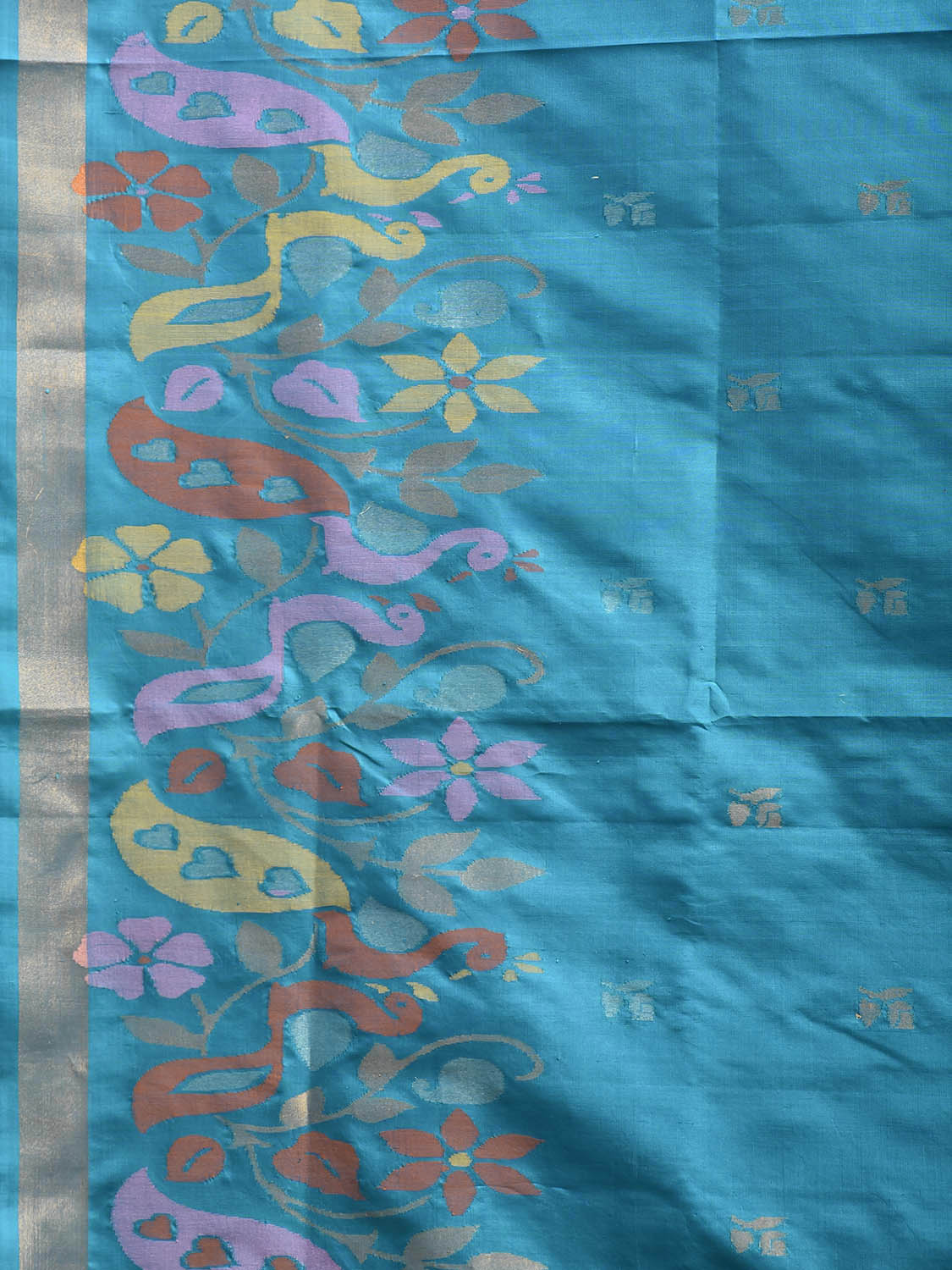 Blue Uppada Silk Handloom Saree with One Side Peacocks Border Design u2487