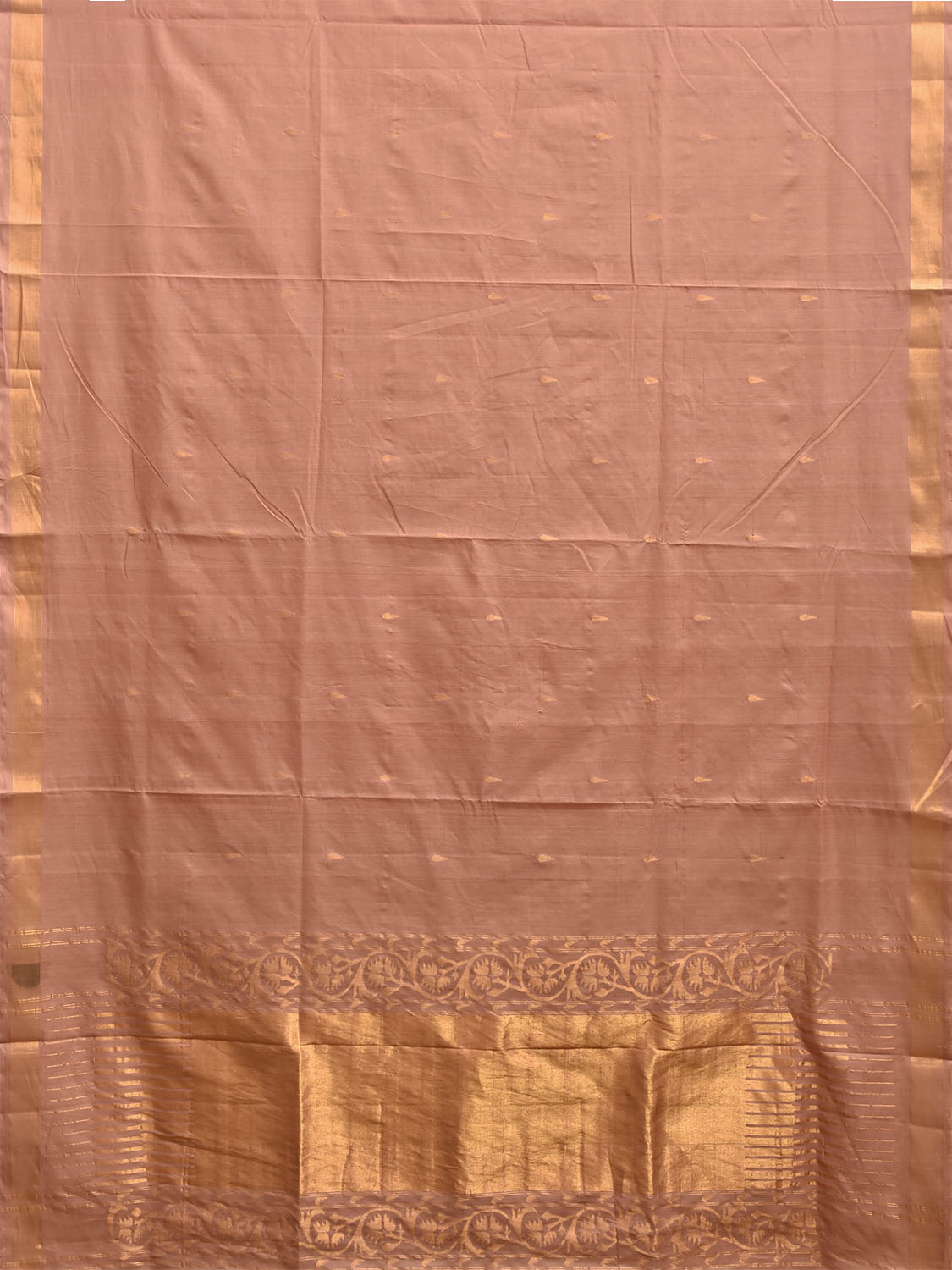 Light Fawn Uppada Cotton Handloom Saree with Aashavali Pallu Design u2488