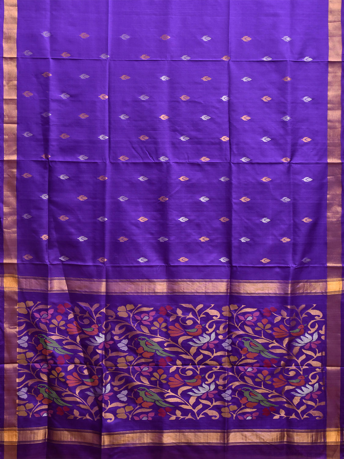 Dark Blue Uppada Silk Handloom Saree with Floral and Birds Pallu Design u2490