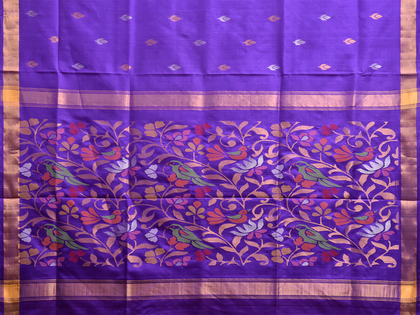 Dark Blue Uppada Silk Handloom Saree with Floral and Birds Pallu Design u2490