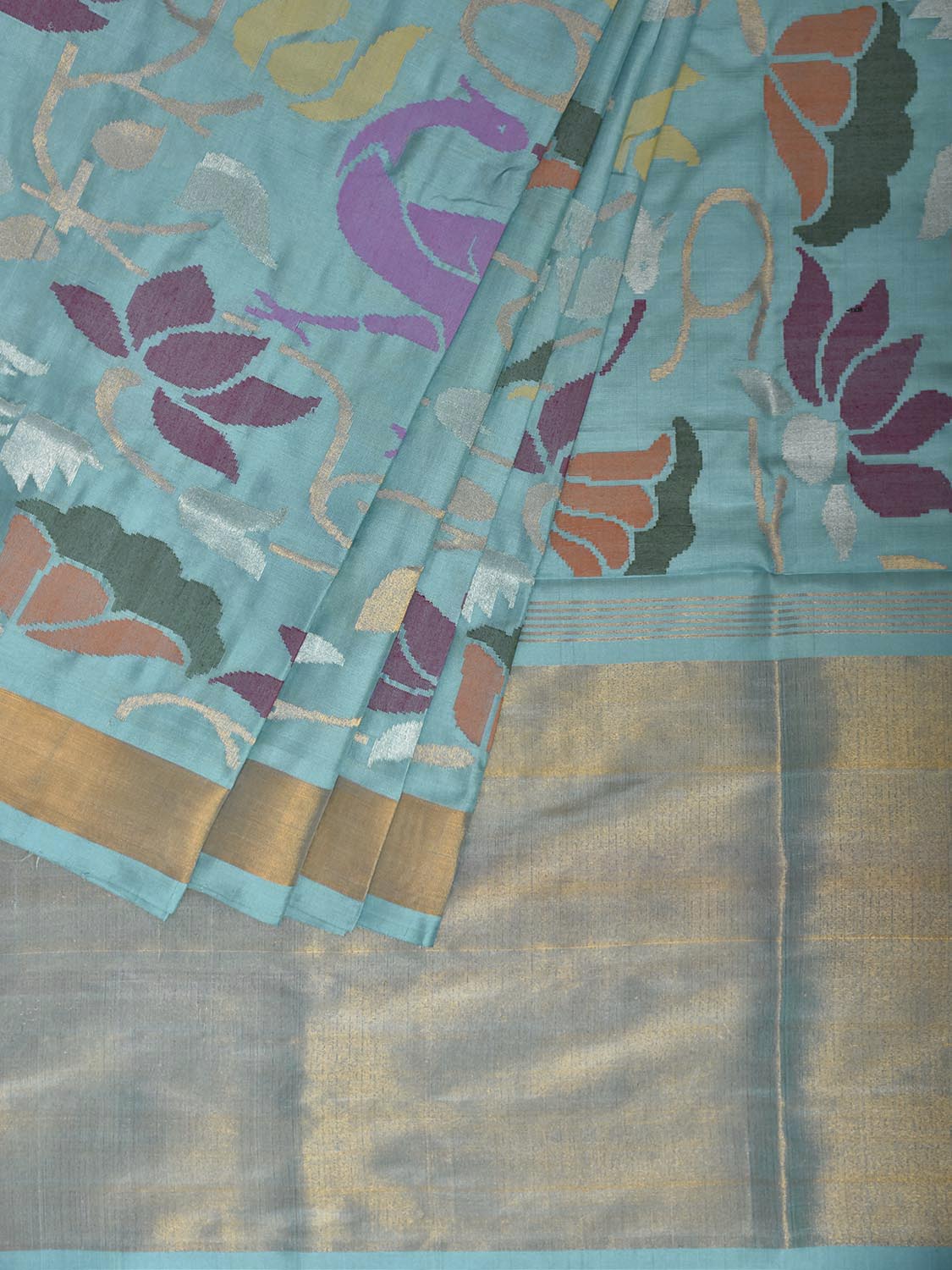 Light Blue Uppada Silk Handloom Saree with All Over Crane and Floral Design u2494