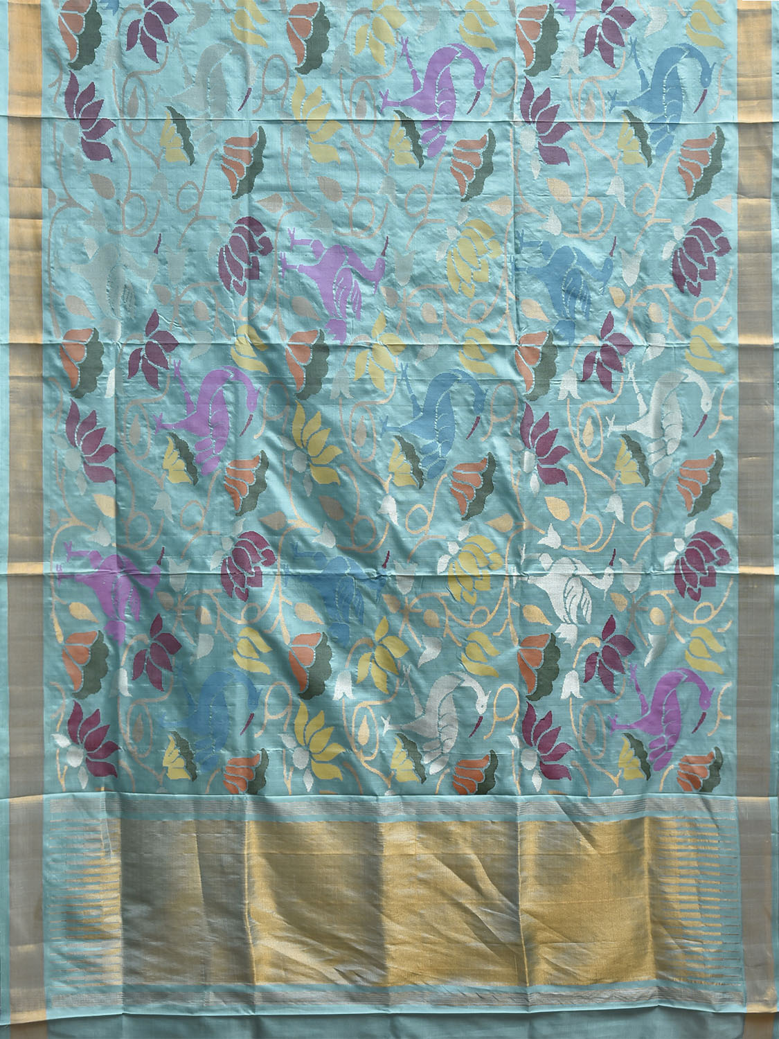 Light Blue Uppada Silk Handloom Saree with All Over Crane and Floral Design u2494