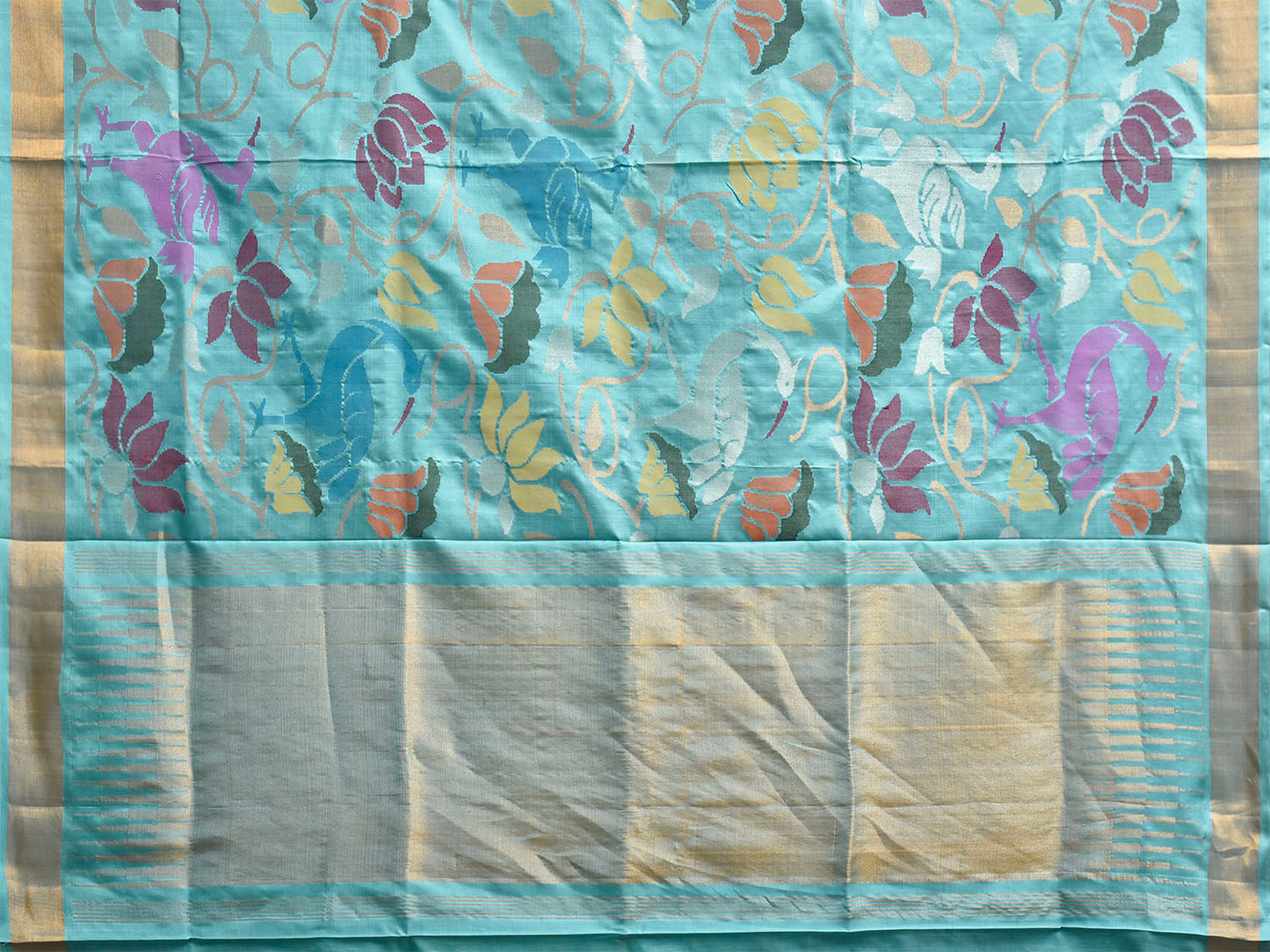 Light Blue Uppada Silk Handloom Saree with All Over Crane and Floral Design u2494