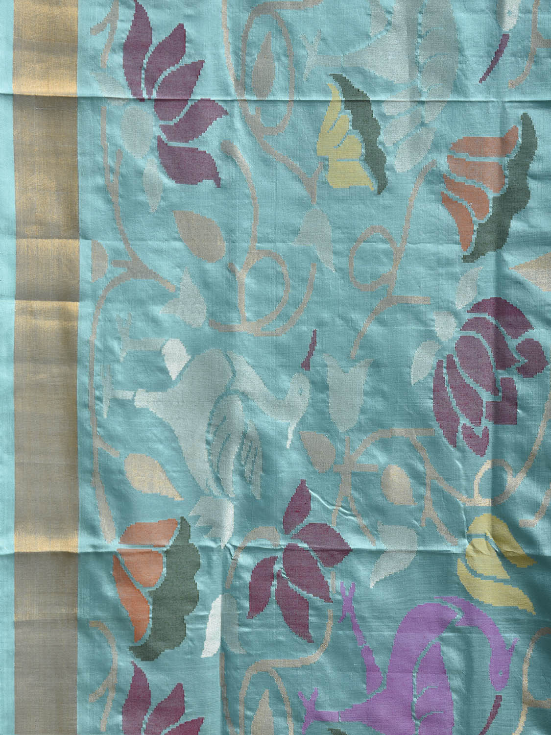 Light Blue Uppada Silk Handloom Saree with All Over Crane and Floral Design u2494