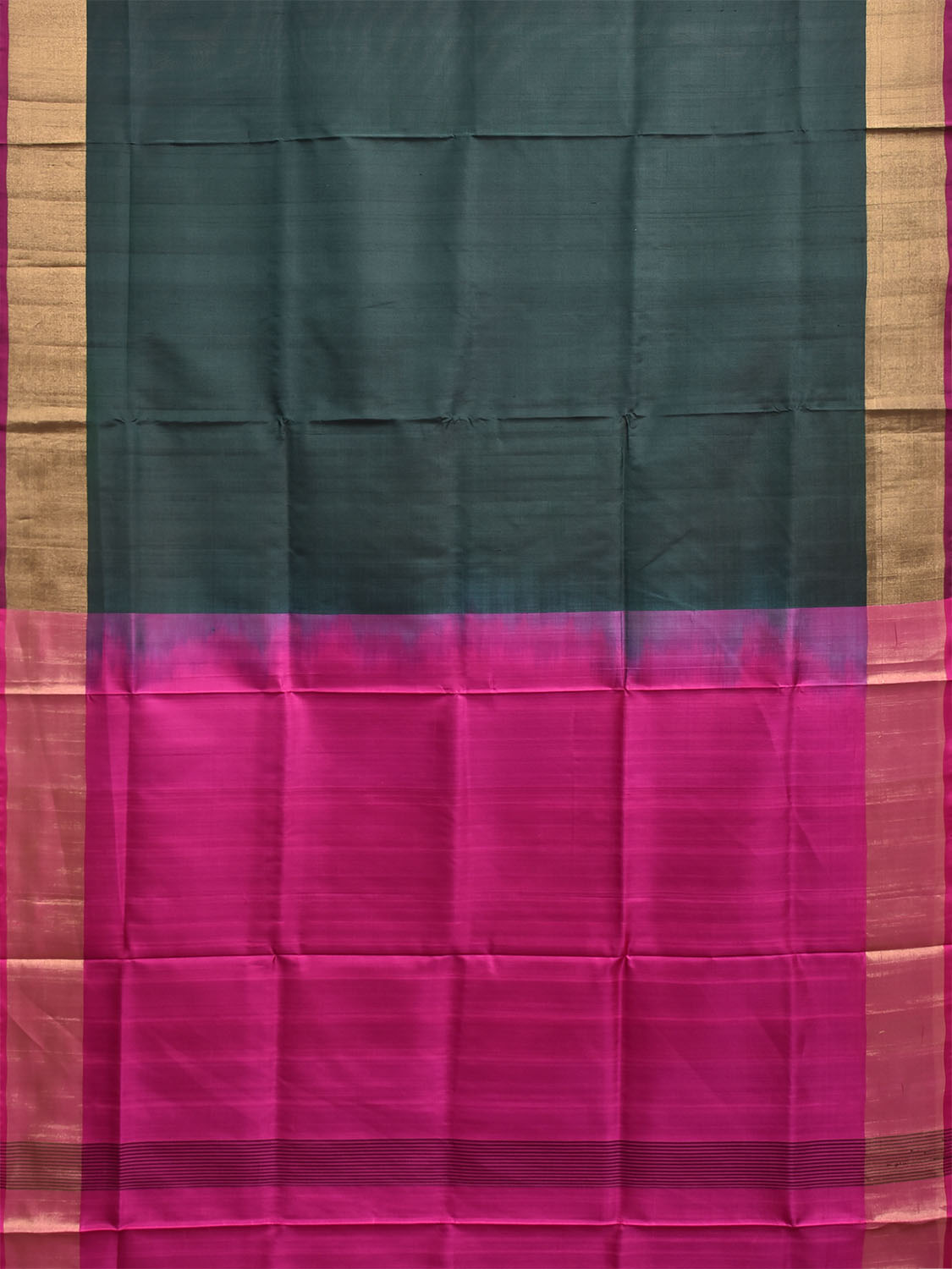 Dark Green and Pink Uppada Silk Handloom Plain Saree with Contrast Pallu Design u2506