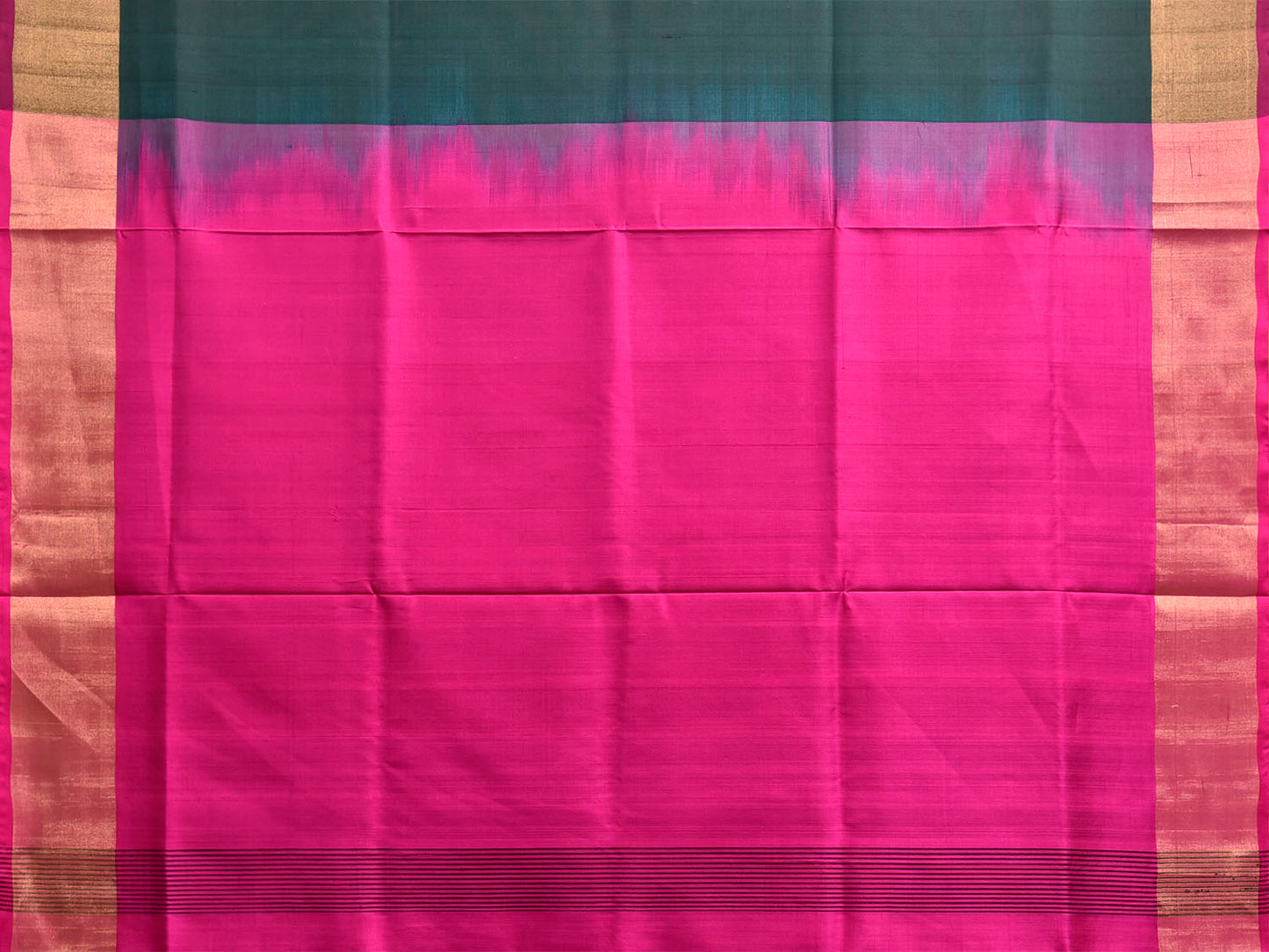 Dark Green and Pink Uppada Silk Handloom Plain Saree with Contrast Pallu Design u2506
