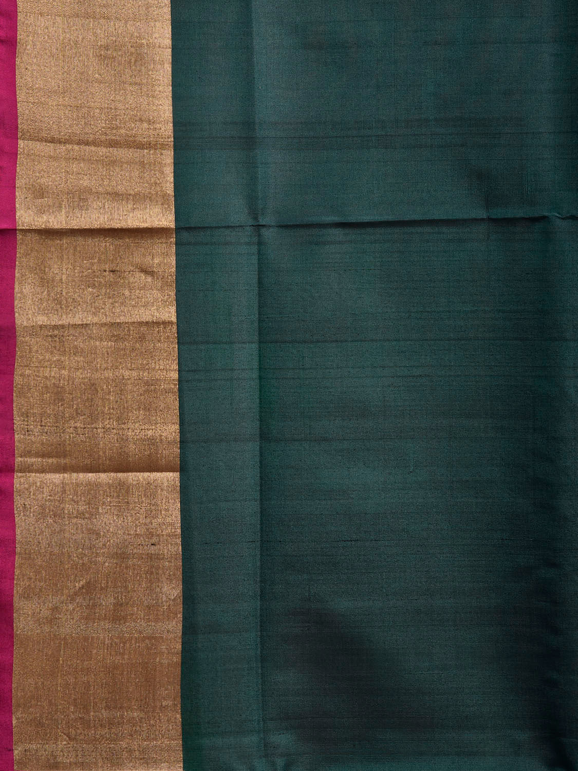 Dark Green and Pink Uppada Silk Handloom Plain Saree with Contrast Pallu Design u2506