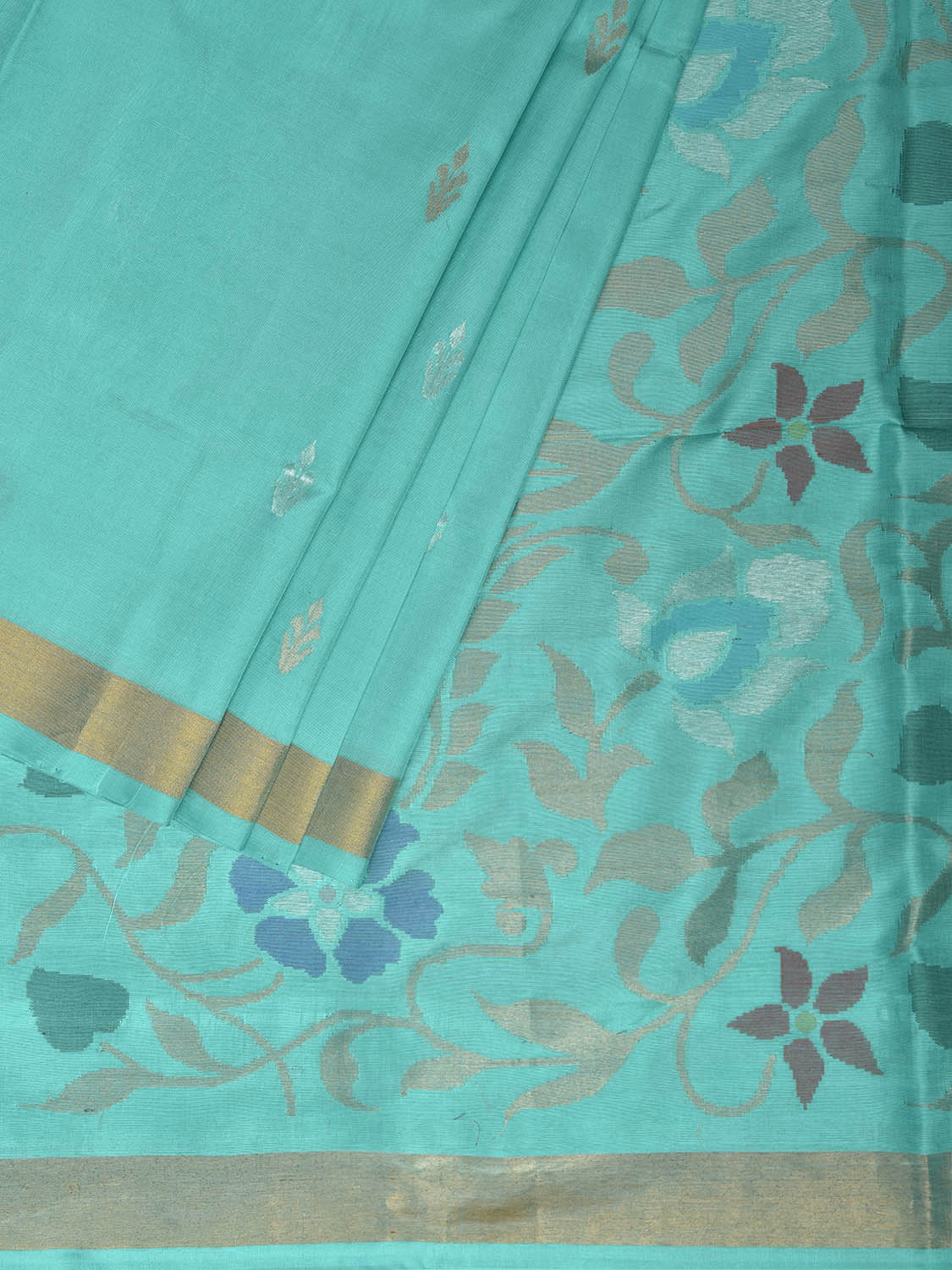 Turquoise Uppada Silk Handloom Saree with Floral Design u2511