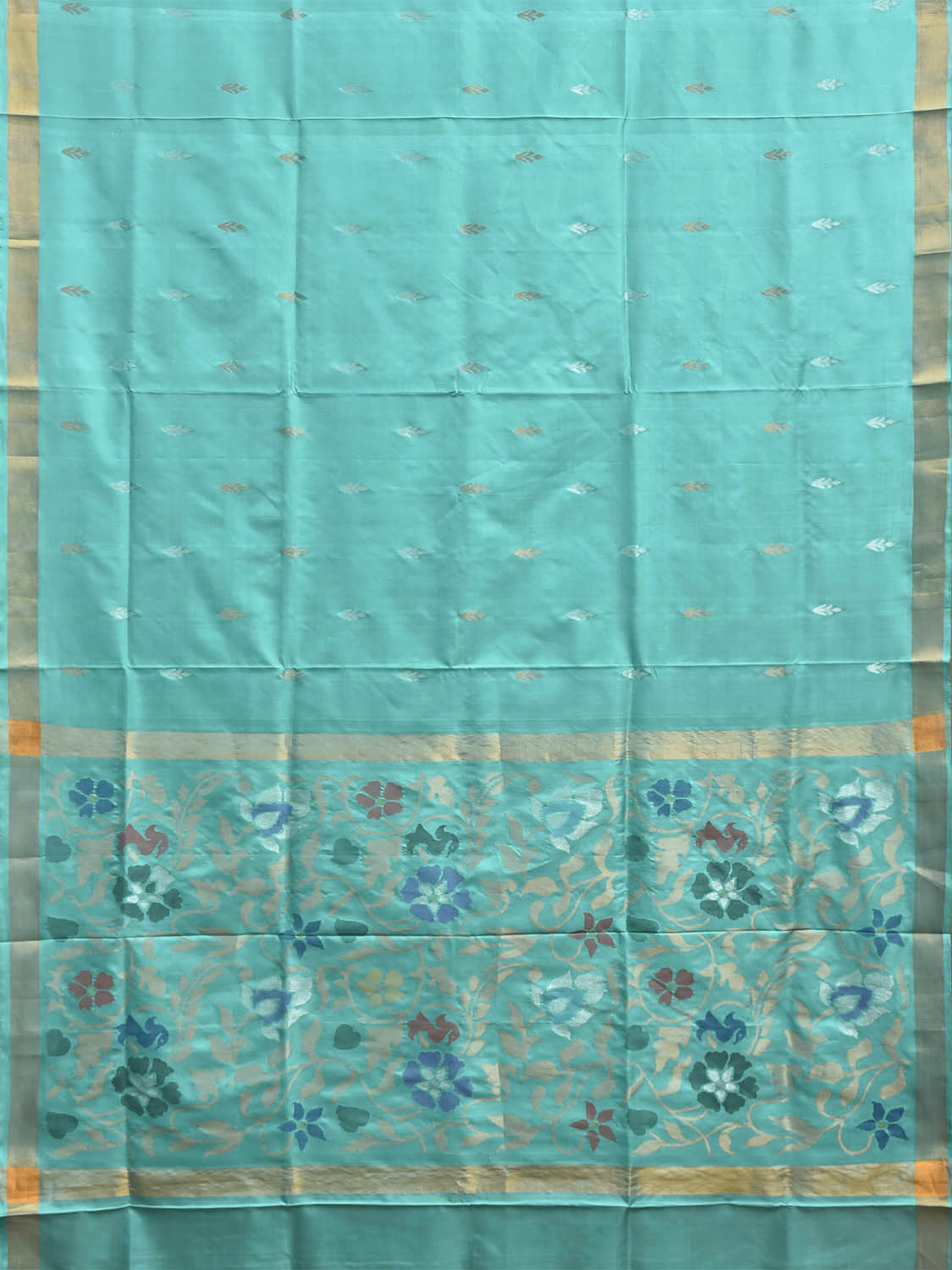 Turquoise Uppada Silk Handloom Saree with Floral Design u2511